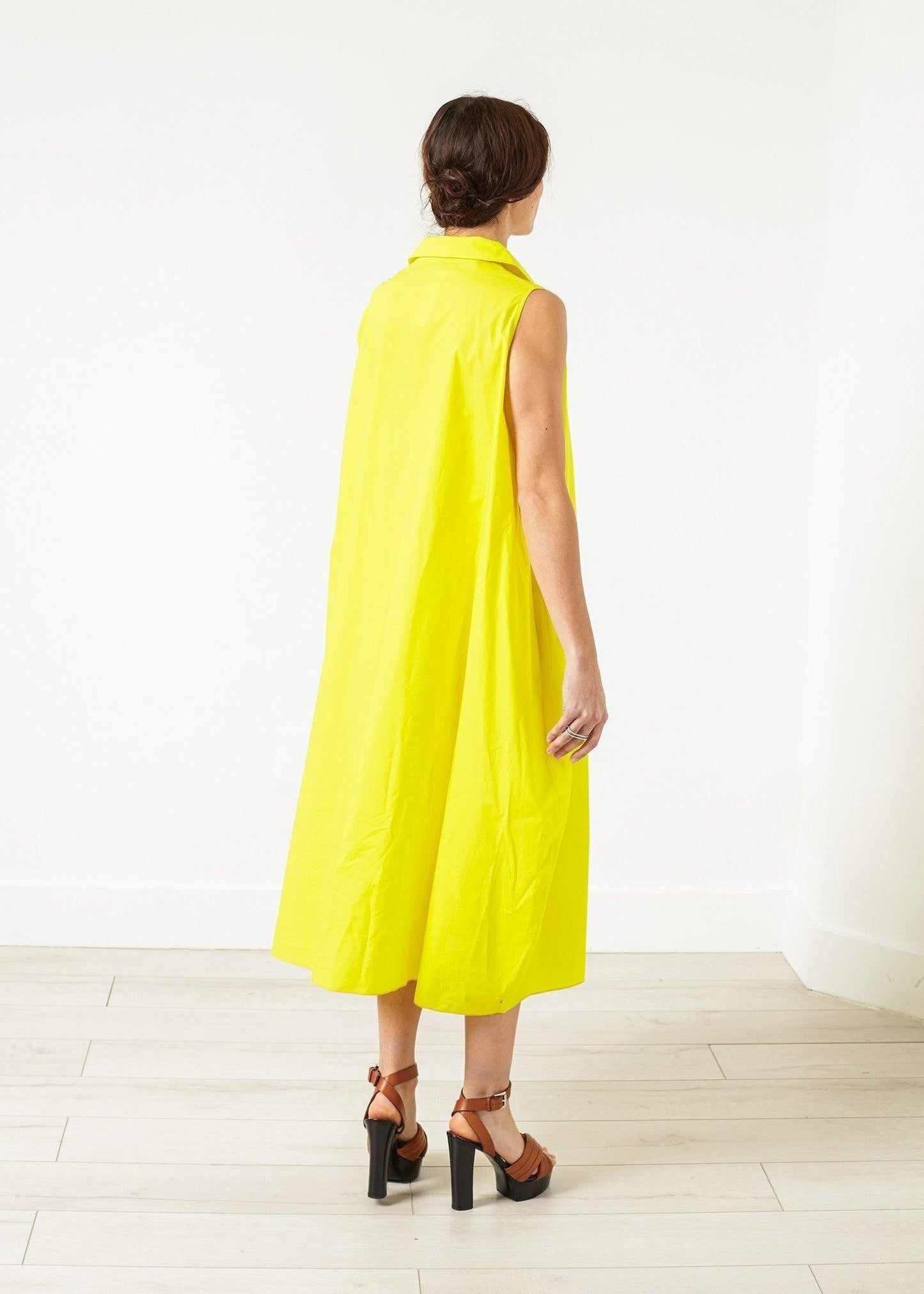 Balloon Cotton Dress in Yellow.
