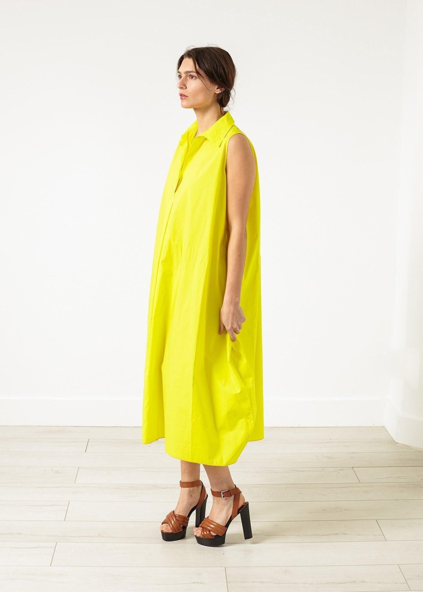Balloon Cotton Dress in Yellow.