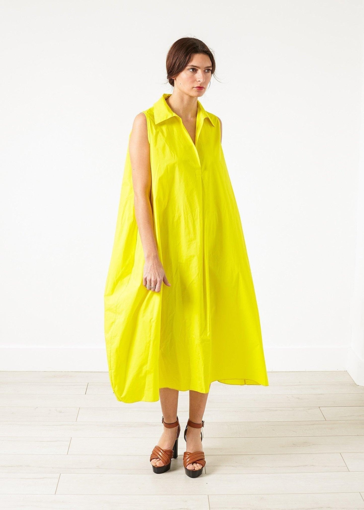 Balloon Cotton Dress in Yellow.
