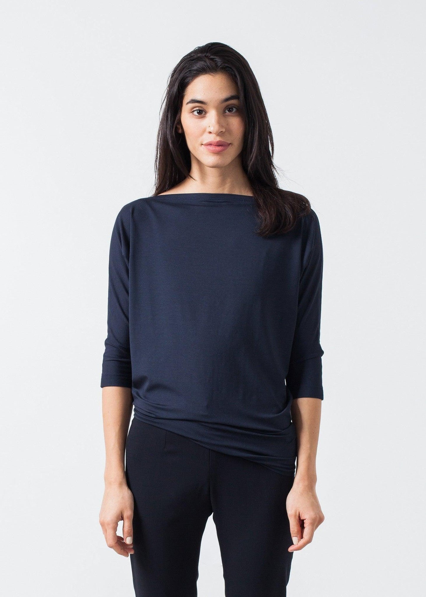 Boat Neck Top in Marine.