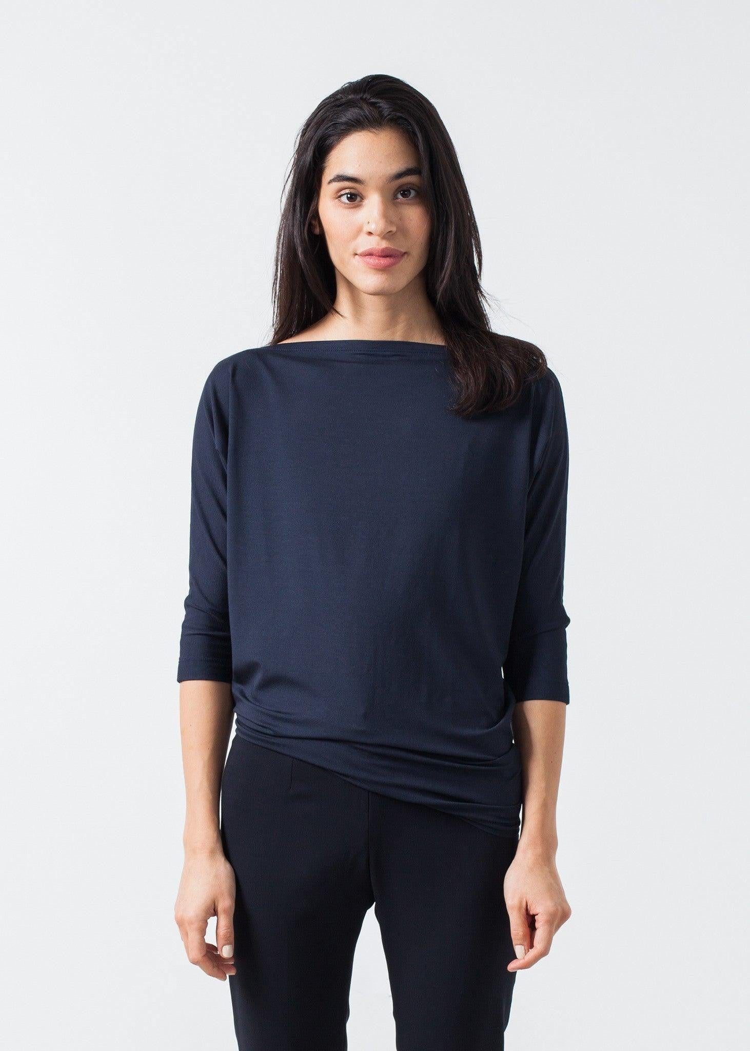 Boat Neck Top in Marine.