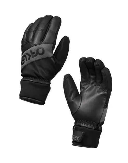 Black insulated winter gloves with gray accents and adjustable wrist straps