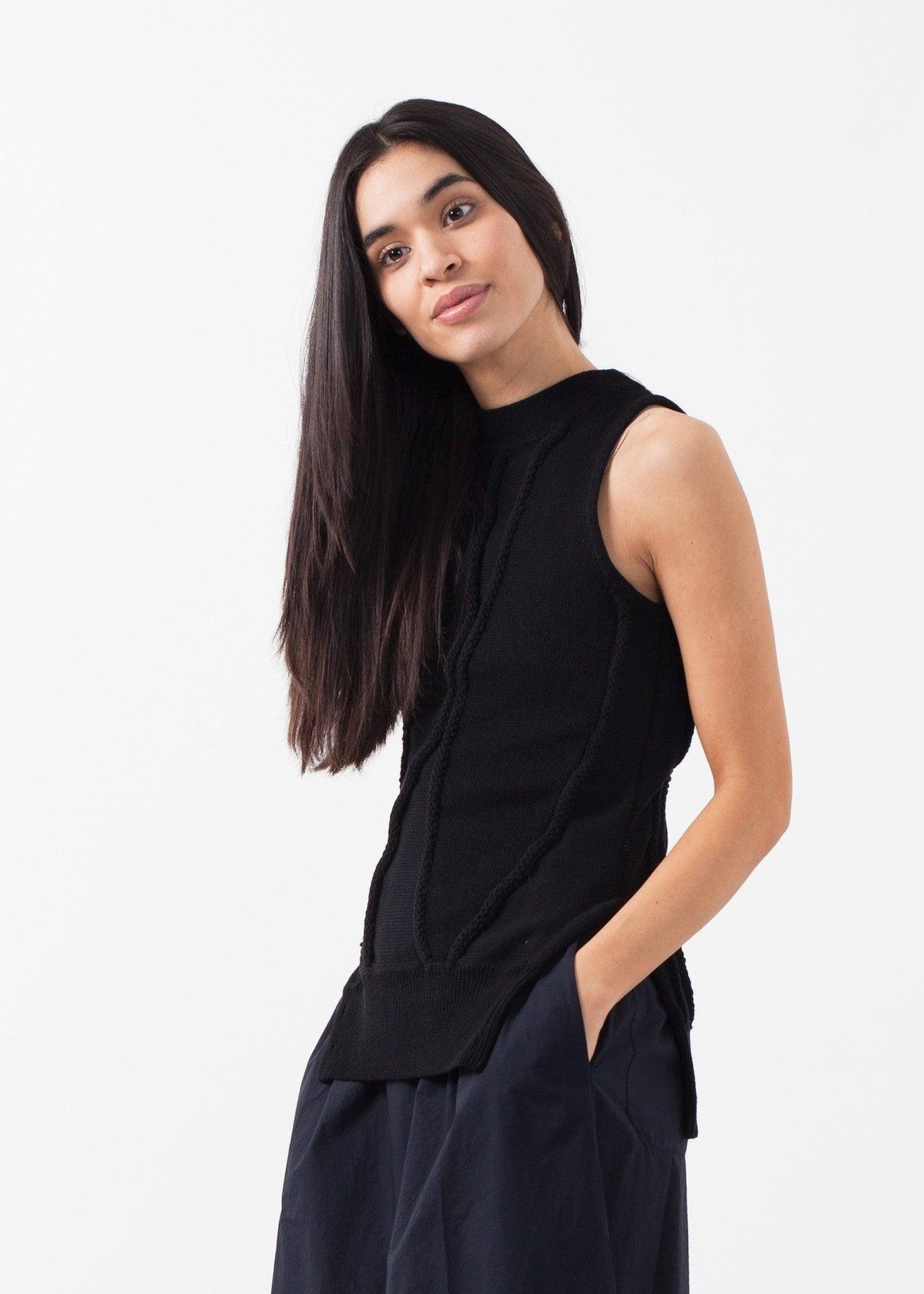 Curved Stripe Knit Tank.