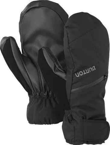 Black insulated mittens with elastic wrist and zipper pocket, winter gloves