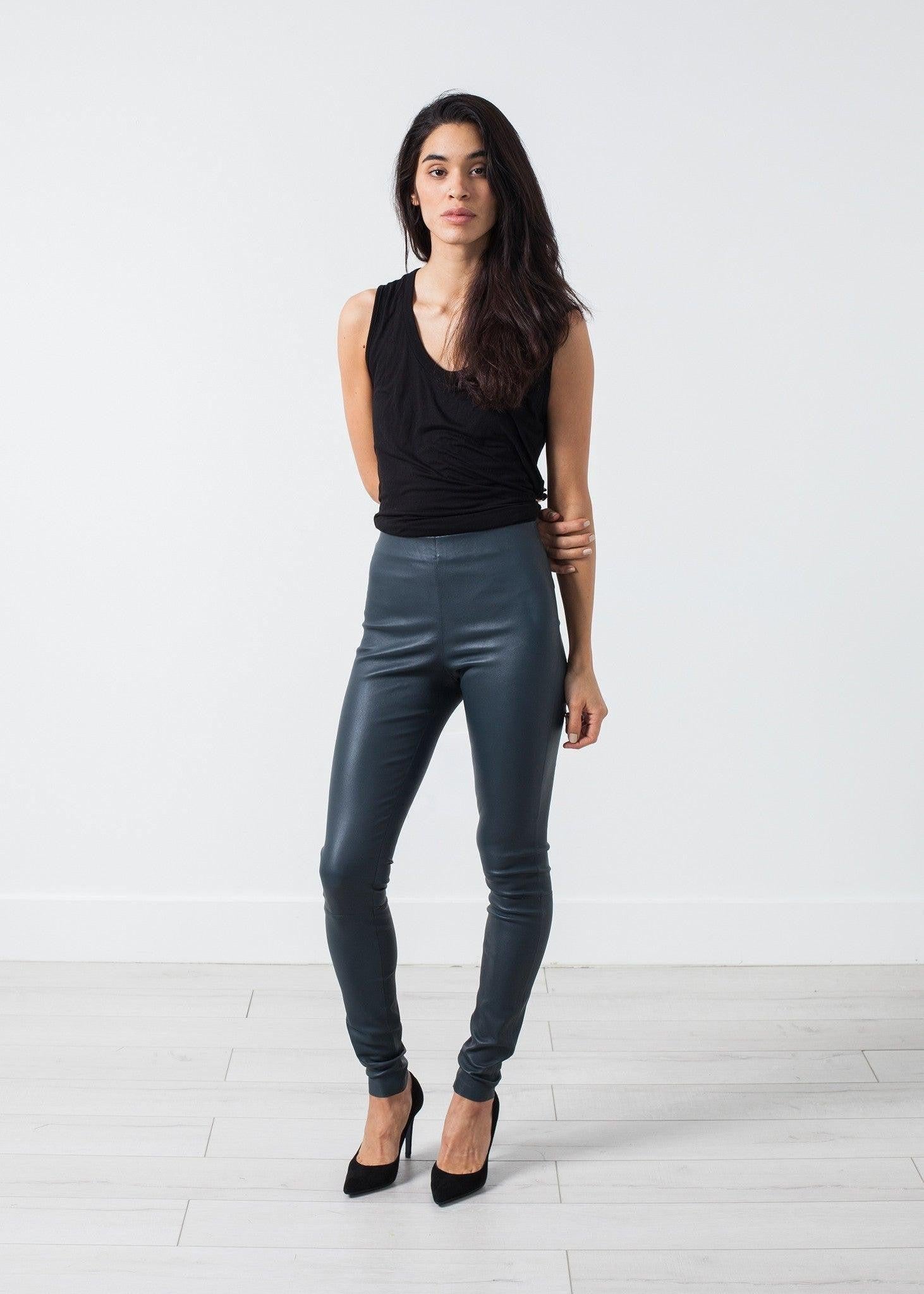 Elenaso Leather Trouser in Cool Grey.