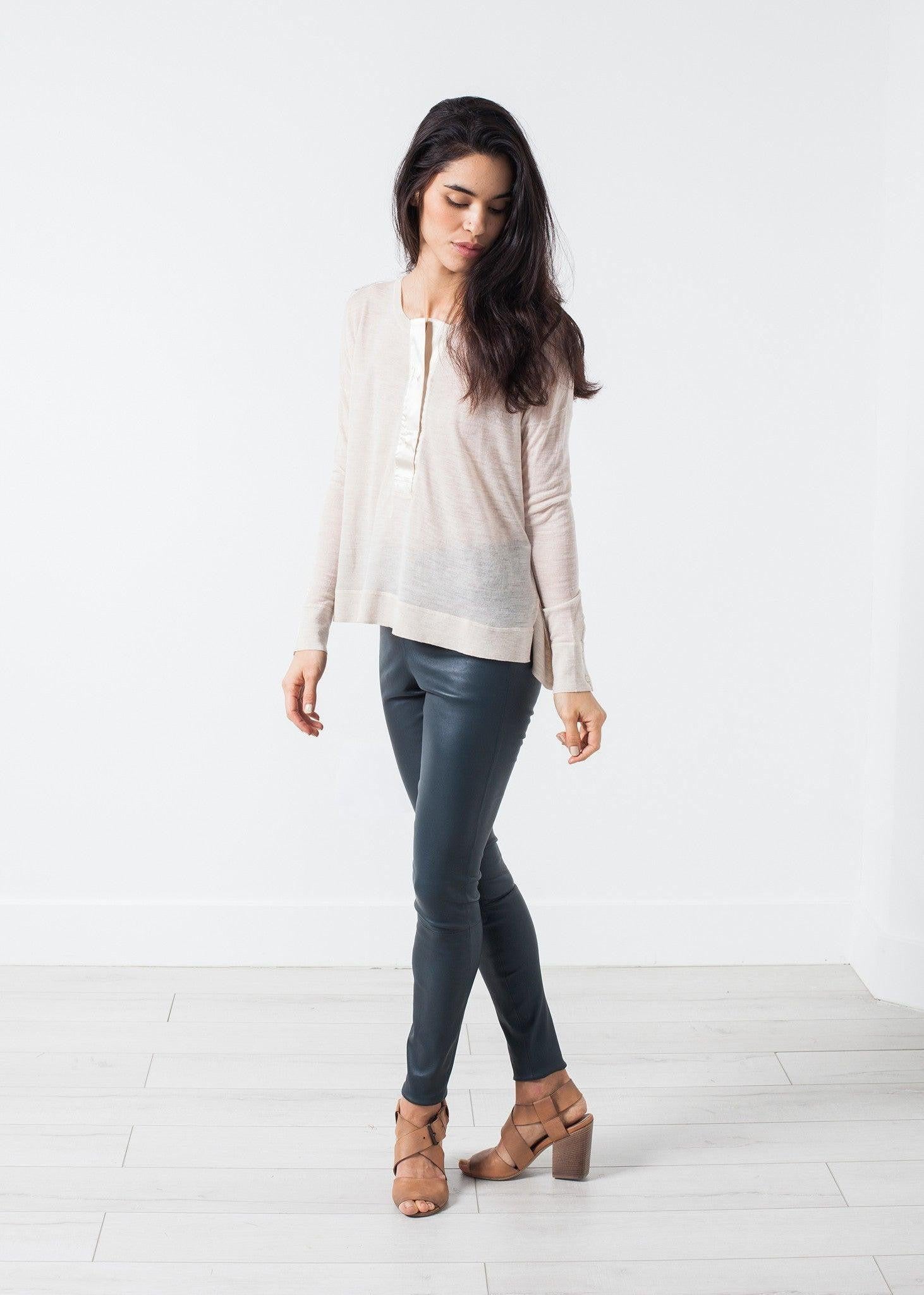 Elenaso Leather Trouser in Cool Grey.