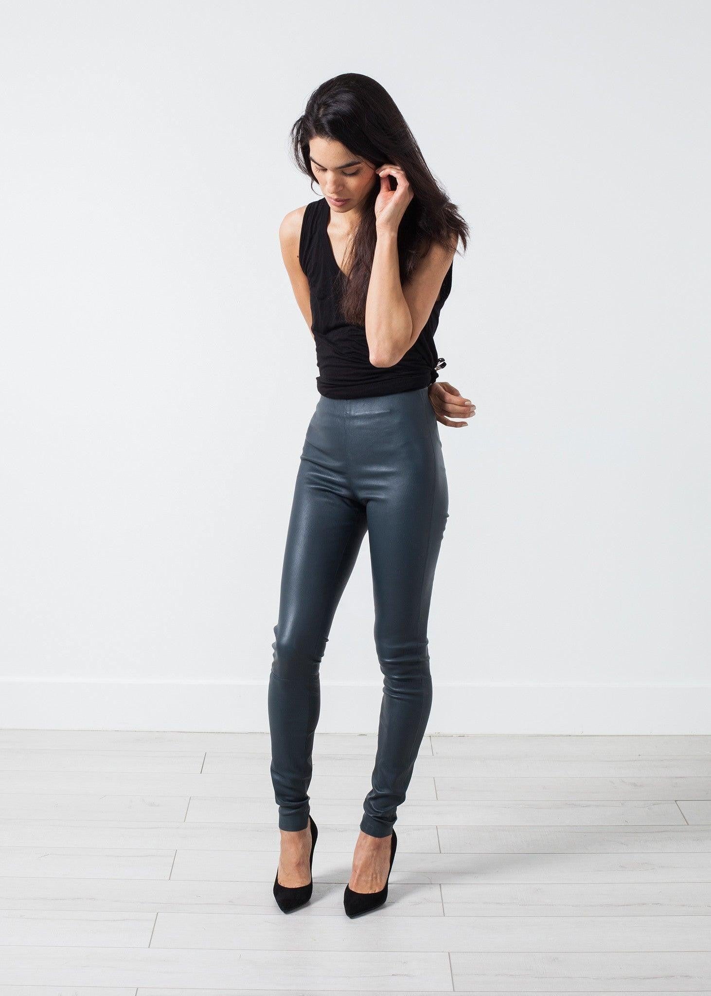 Elenaso Leather Trouser in Cool Grey.