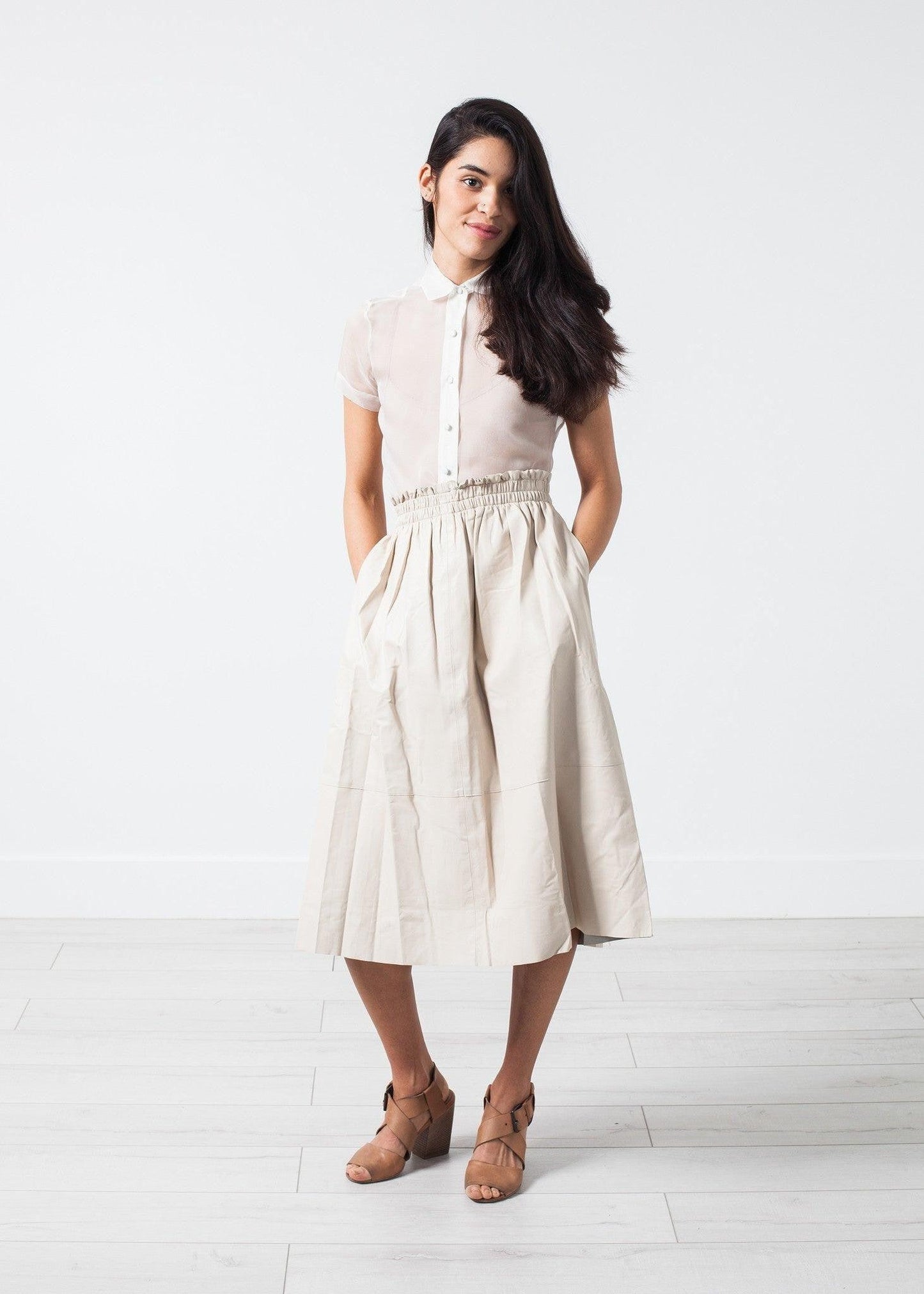 Eulera Leather Skirt in Cream.