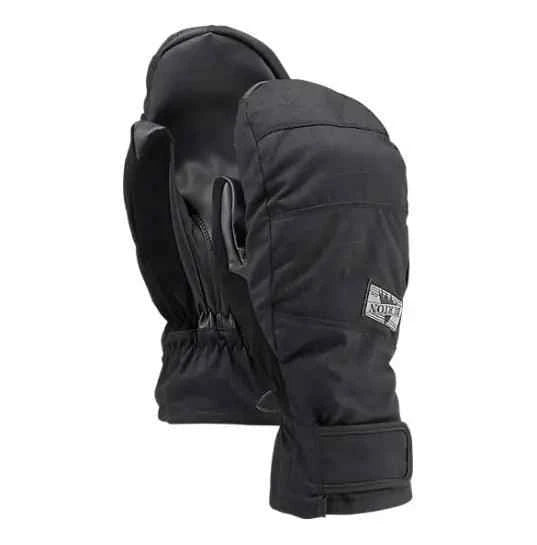 Black insulated winter mittens with adjustable cuffs, warm snow gloves