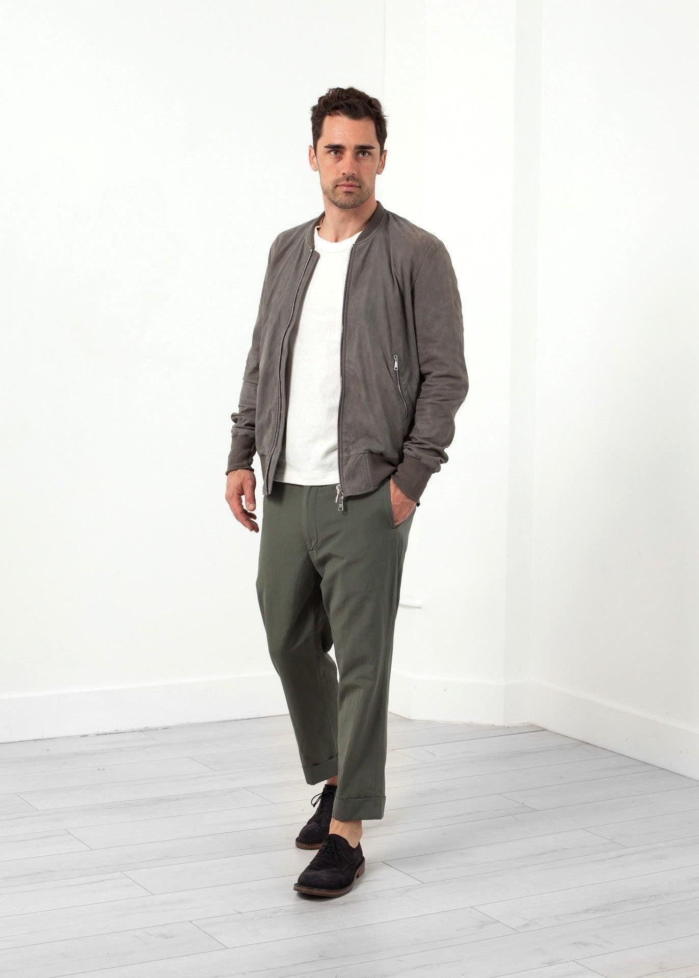 Leather Bomber Jacket in Dust.