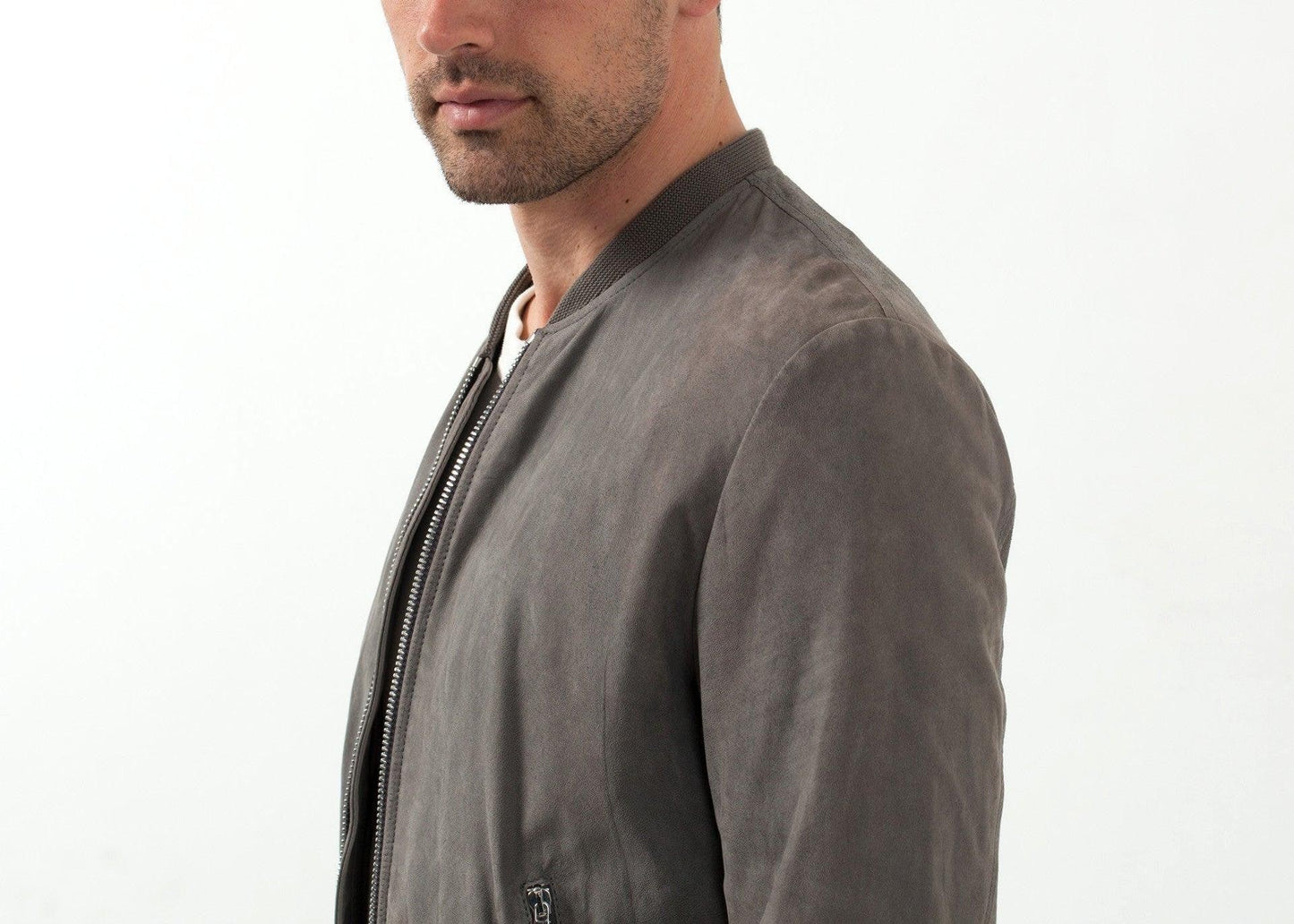 Leather Bomber Jacket in Dust.