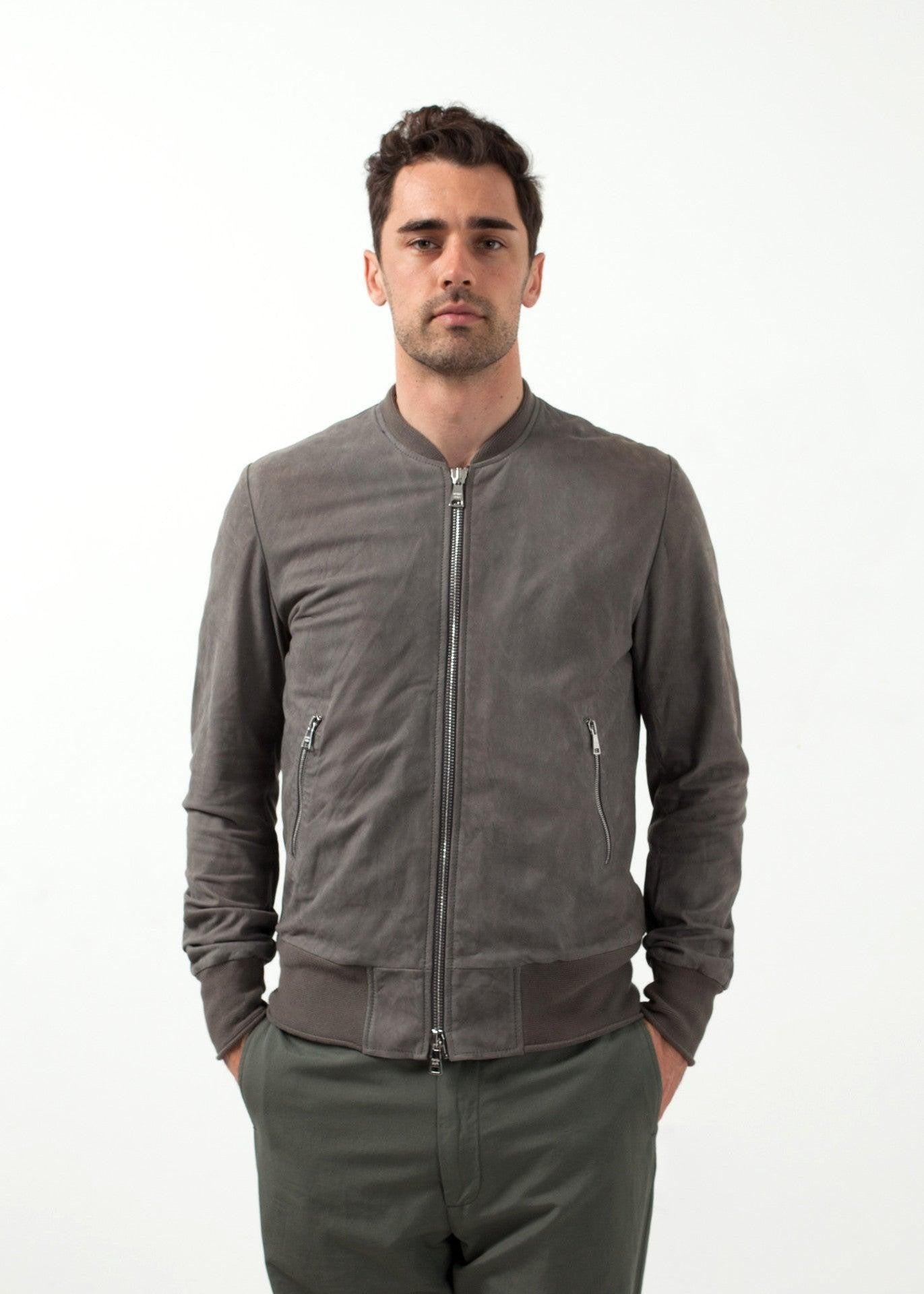 Leather Bomber Jacket in Dust.