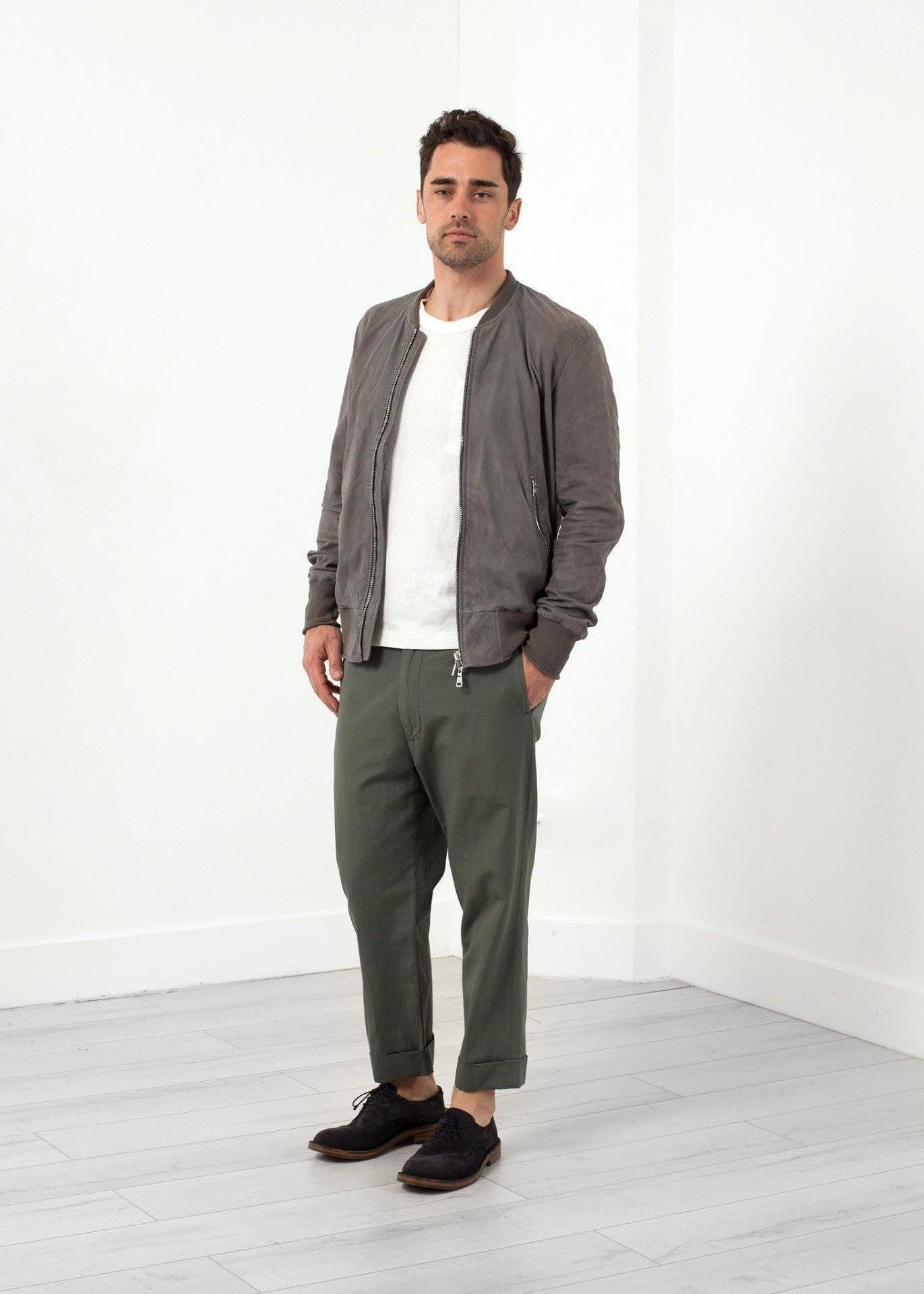 Leather Bomber Jacket in Dust.