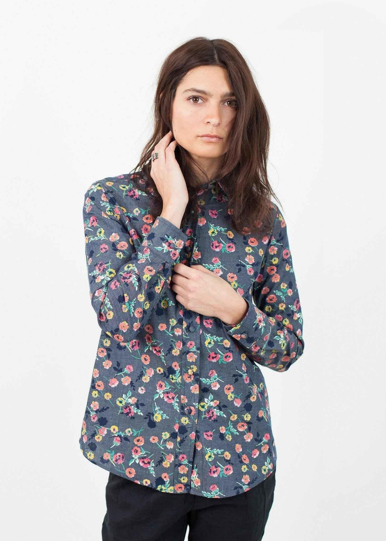 Long Sleeve Blouse in Black/Floral.