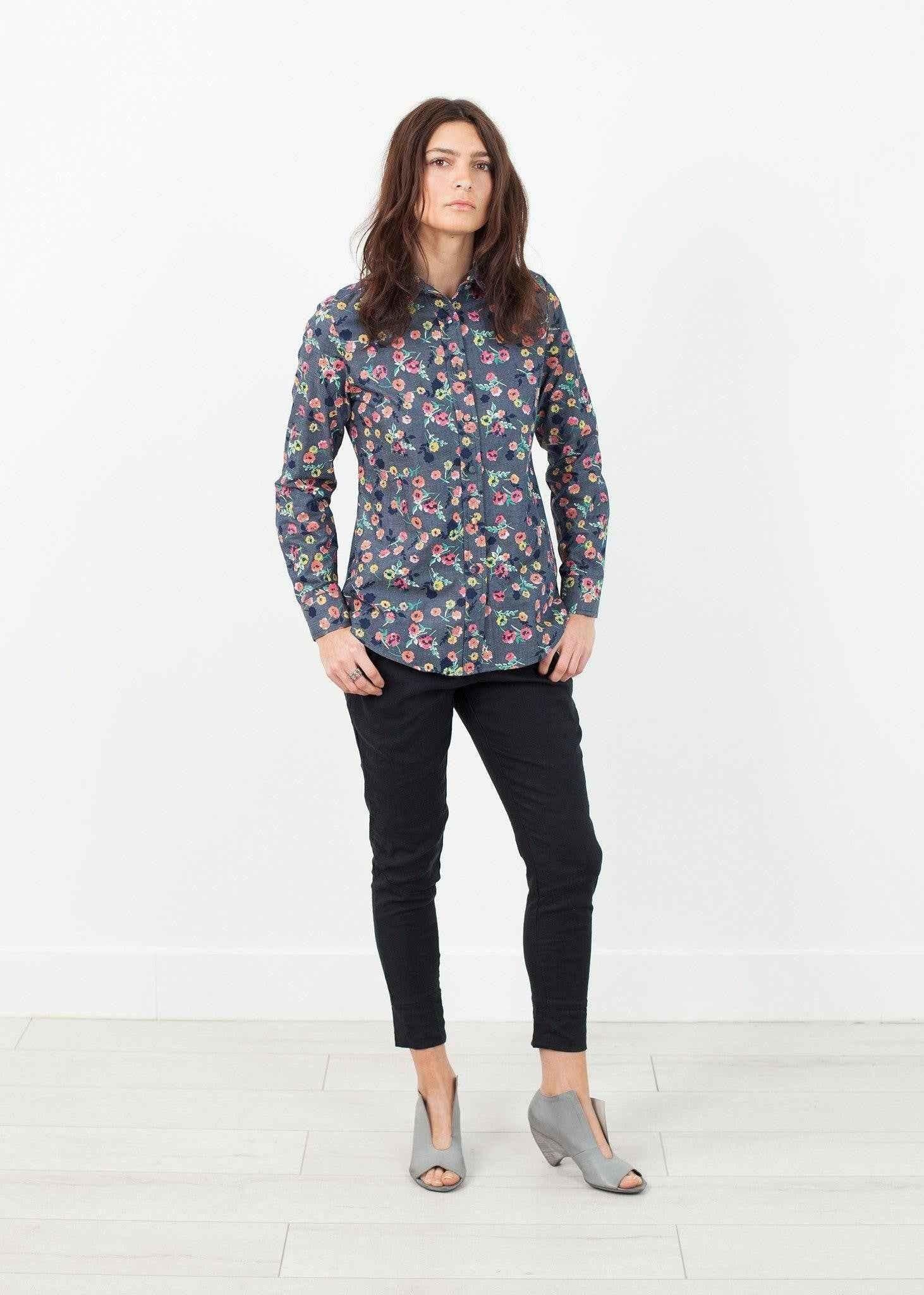 Long Sleeve Blouse in Black/Floral.