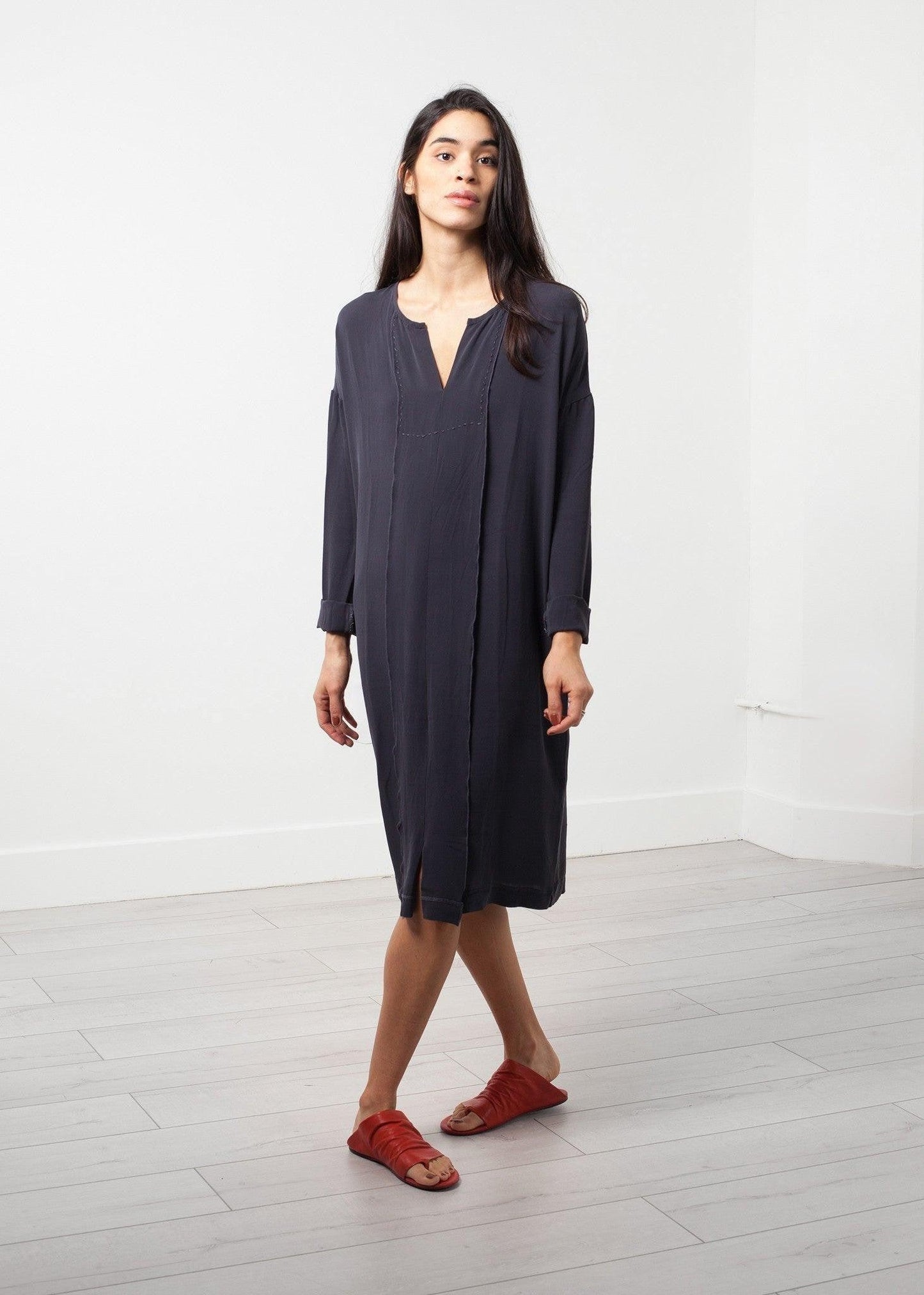 Long Sleeve Silk Dress.