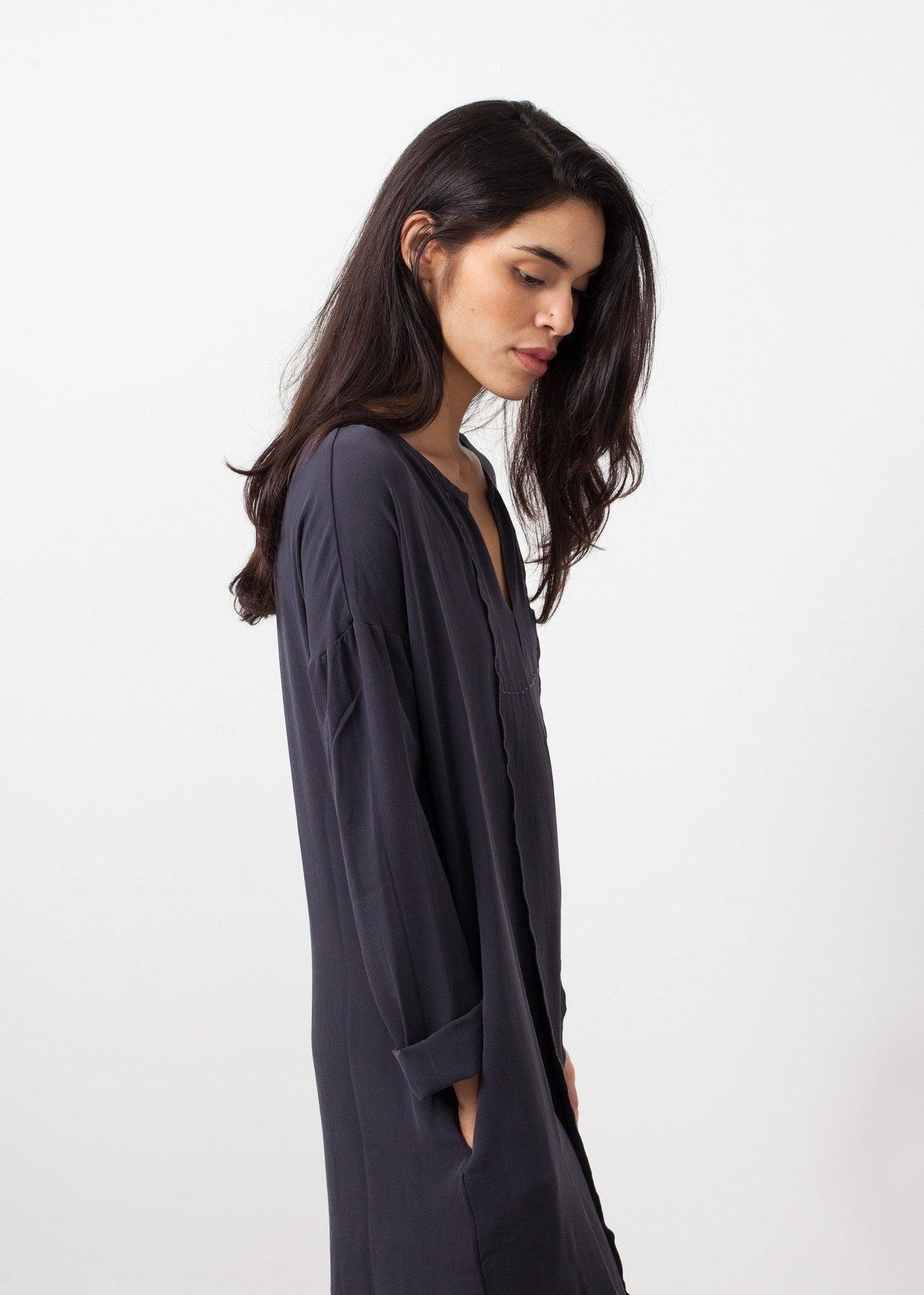 Long Sleeve Silk Dress.