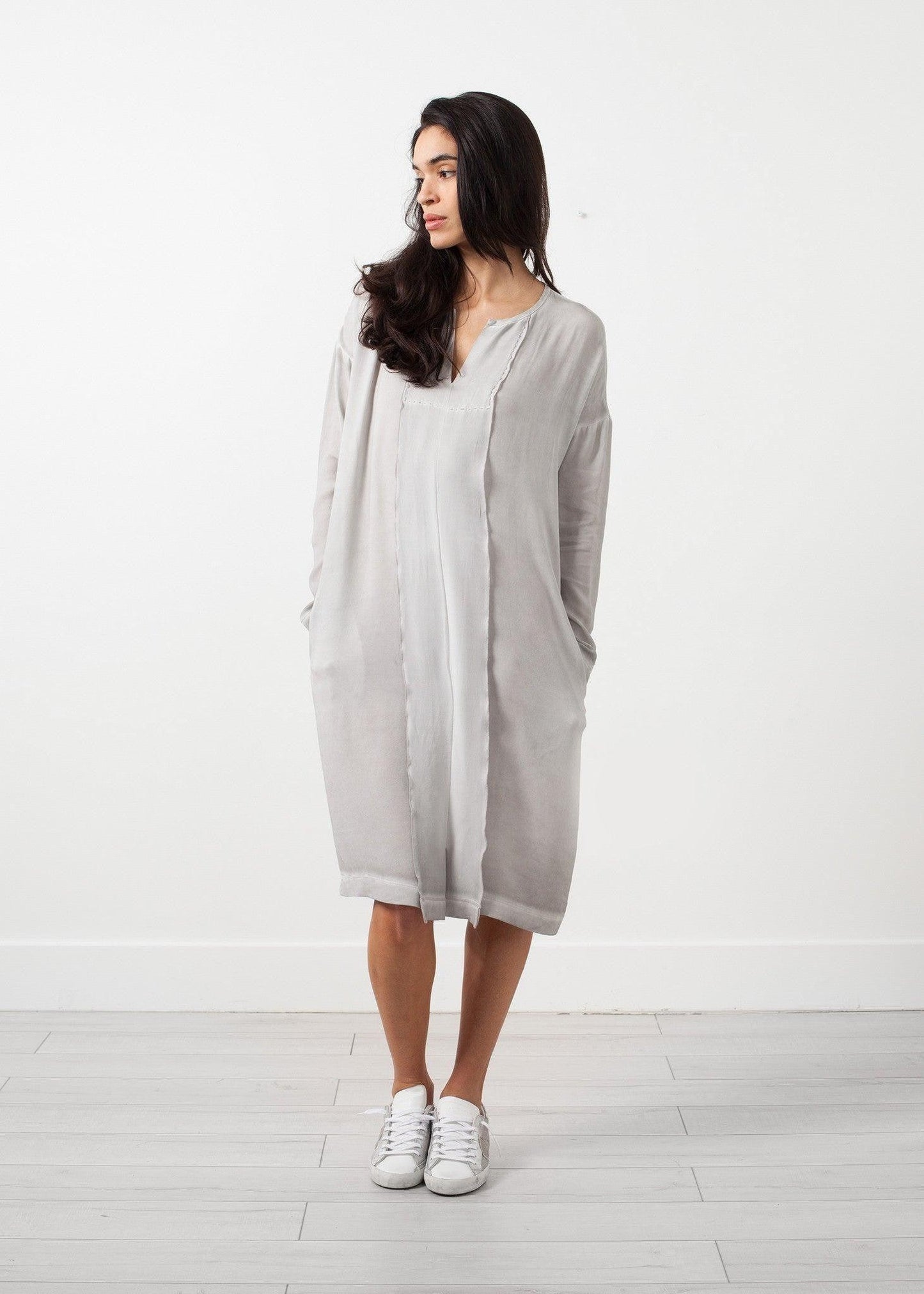 Long Sleeve Silk Dress.