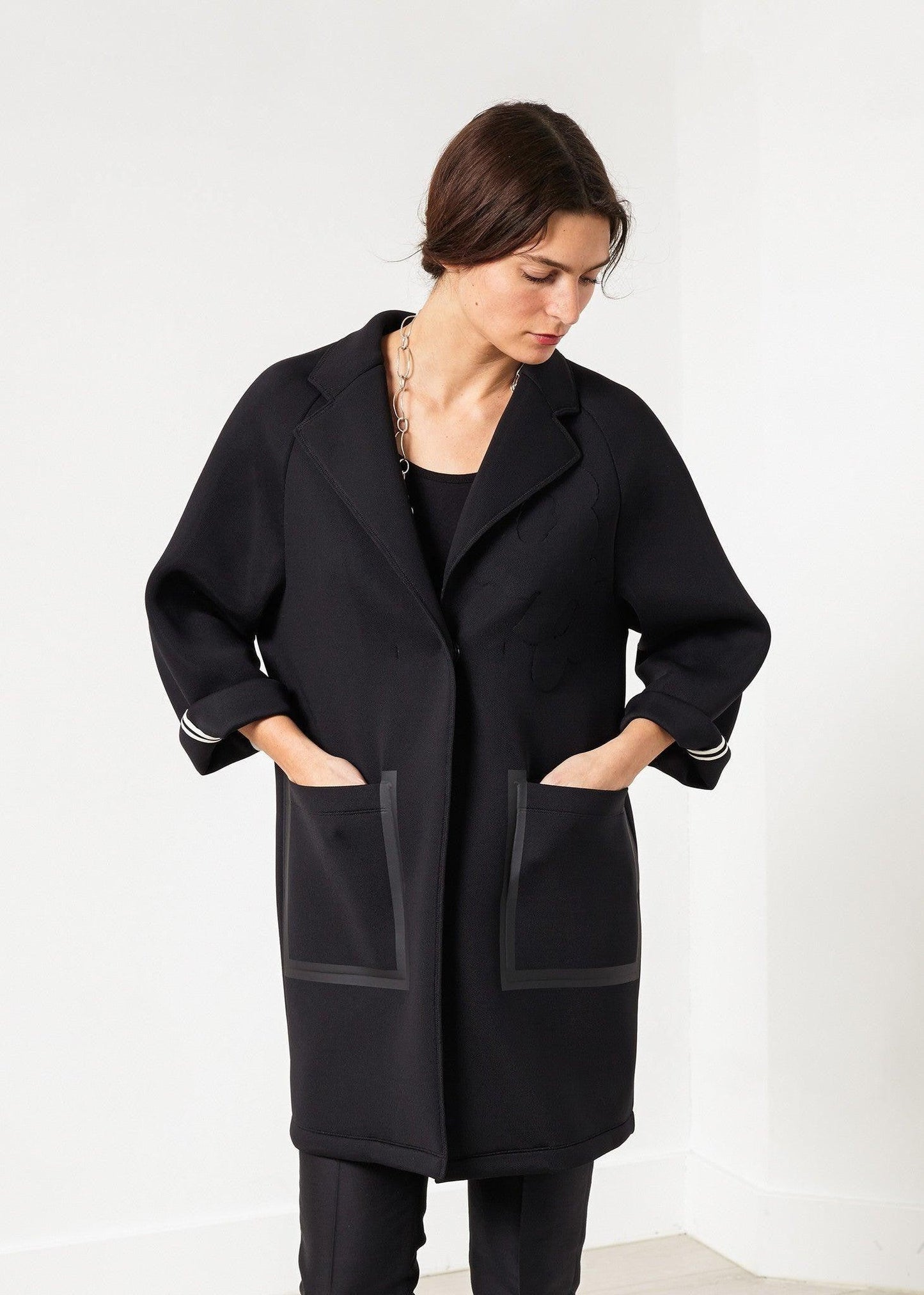 Neoprene Flower Coat in Black.