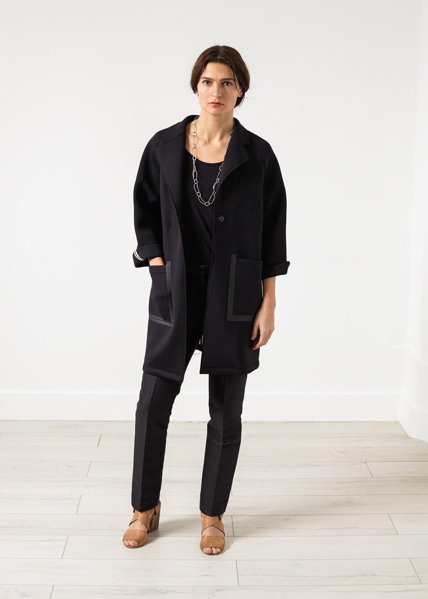 Neoprene Flower Coat in Black.