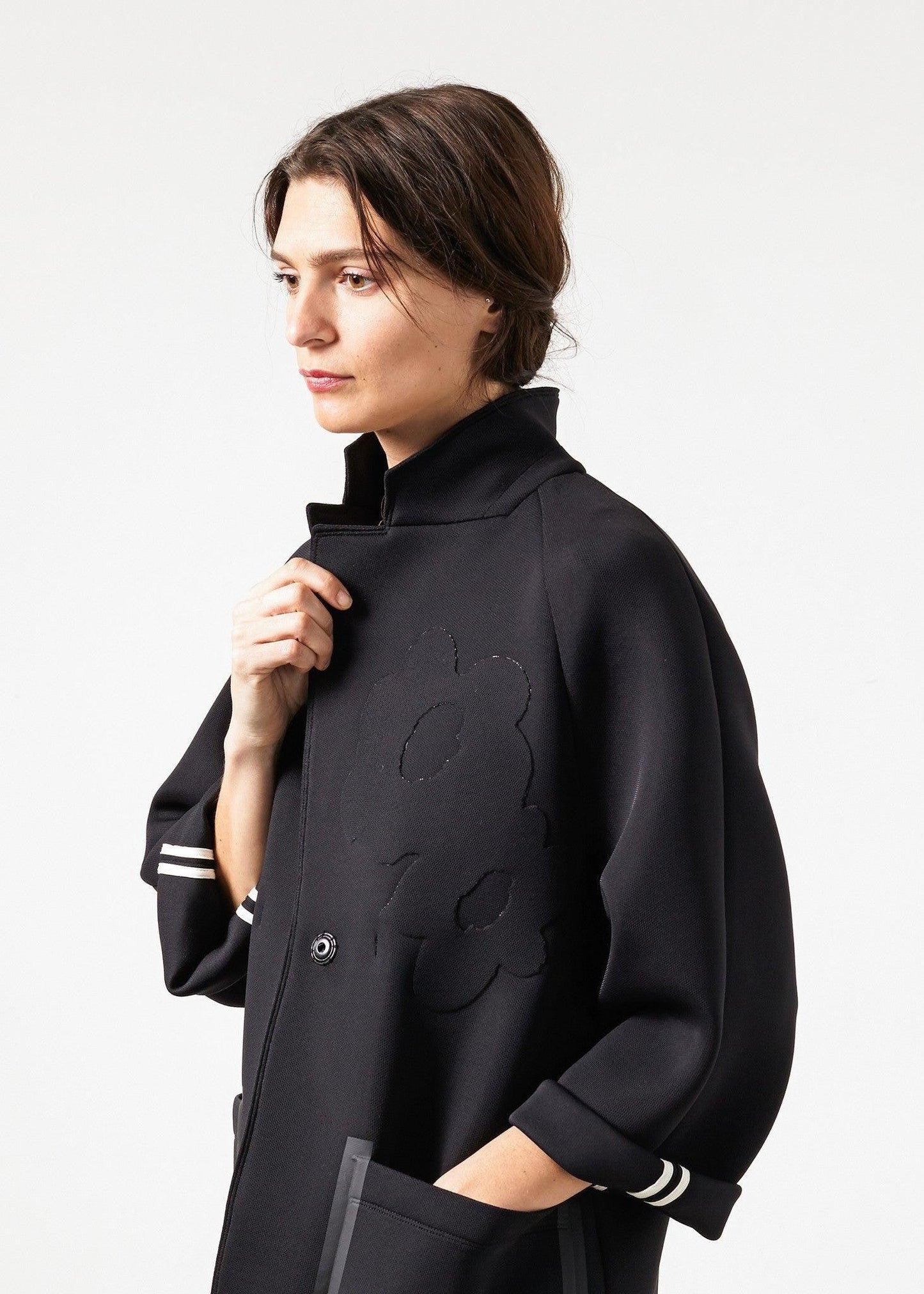 Neoprene Flower Coat in Black.