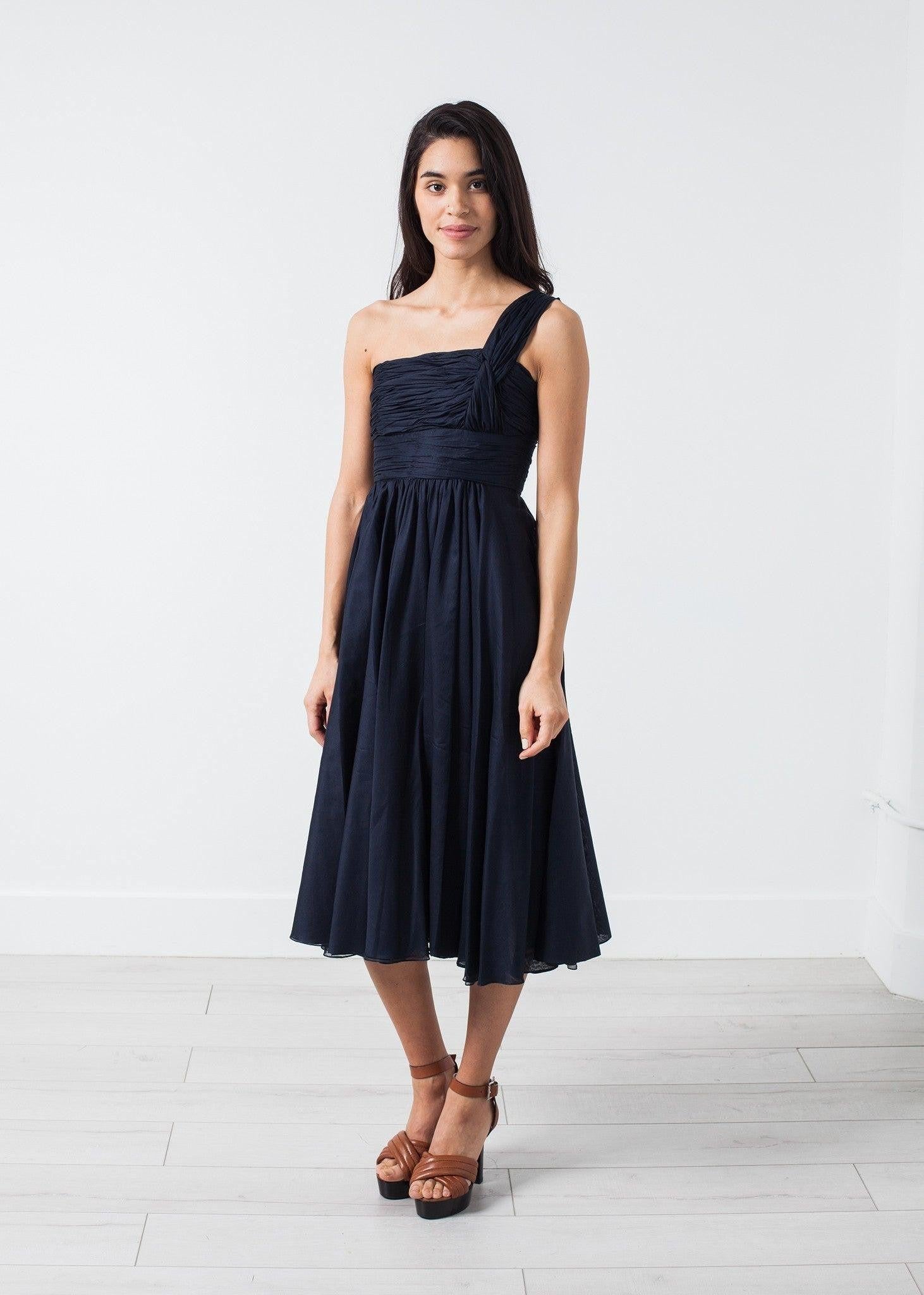 One Shoulder Dress in Navy.