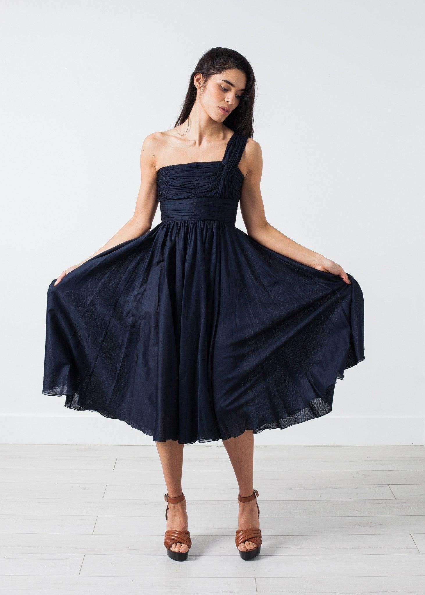One Shoulder Dress in Navy.