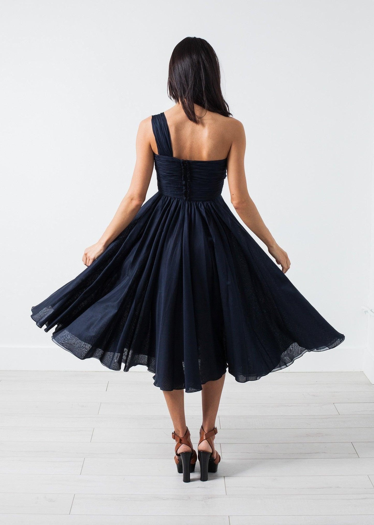 One Shoulder Dress in Navy.