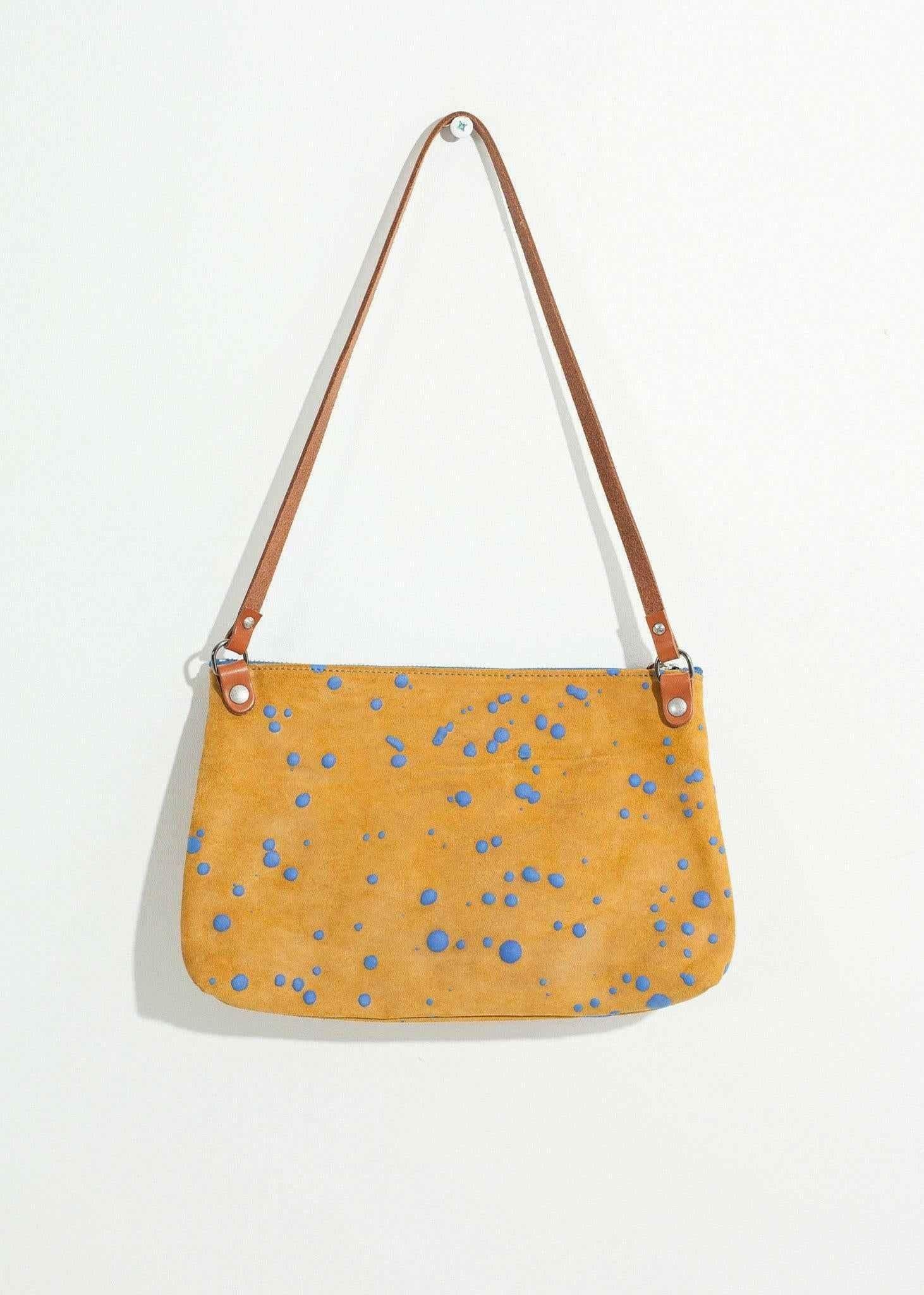 Ink Splatter Shoulder Bag in Mustard/Blue.