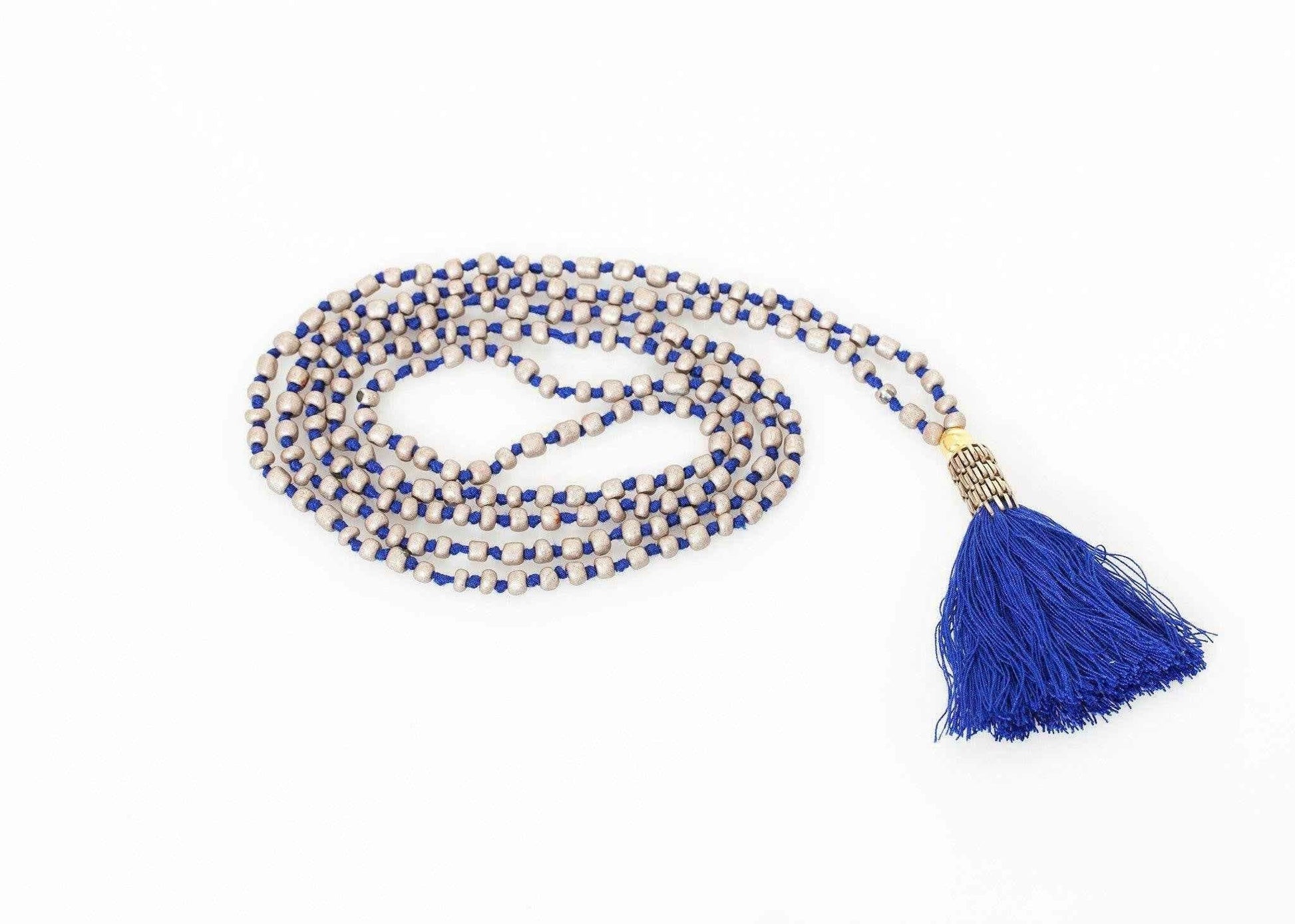 Prayer Bead Necklace in Grey/Blue.