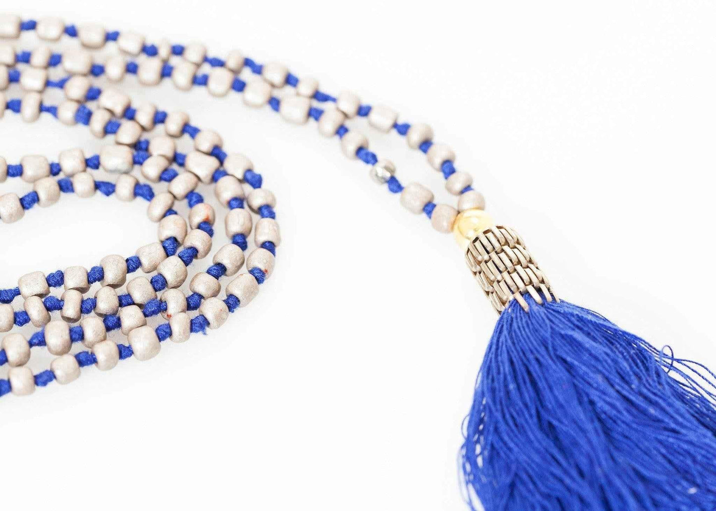 Prayer Bead Necklace in Grey/Blue.