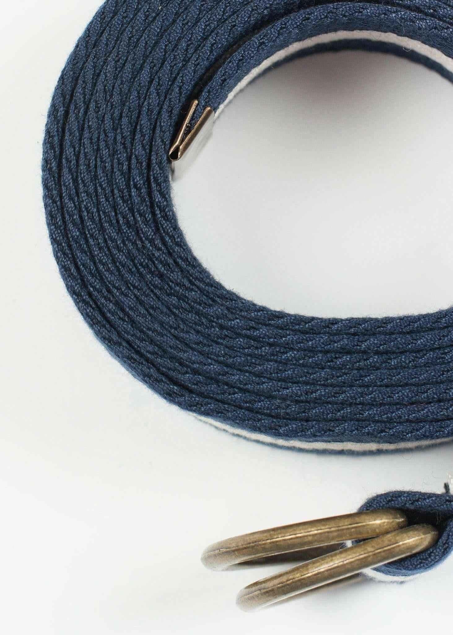 Striped Web Belt in Navy/White.