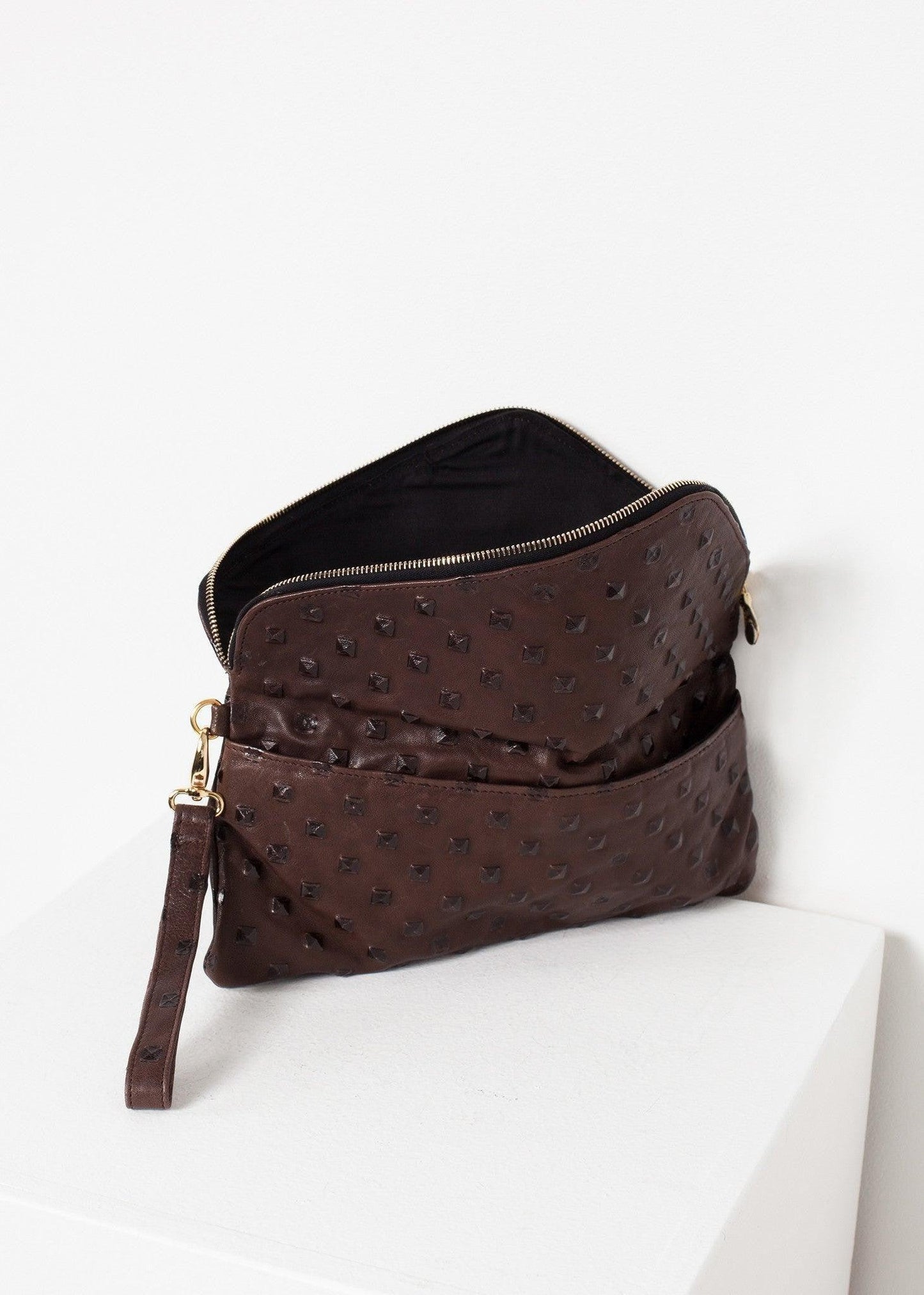 Roxanne Leather Clutch in Brown.