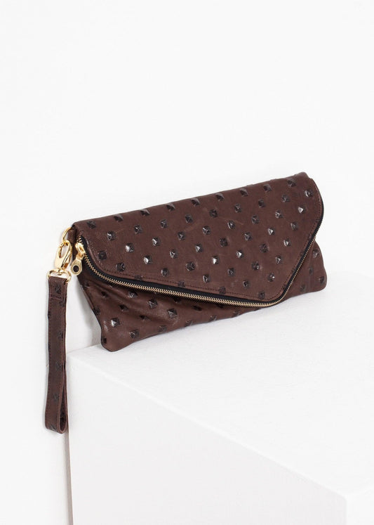 Roxanne Leather Clutch in Brown.
