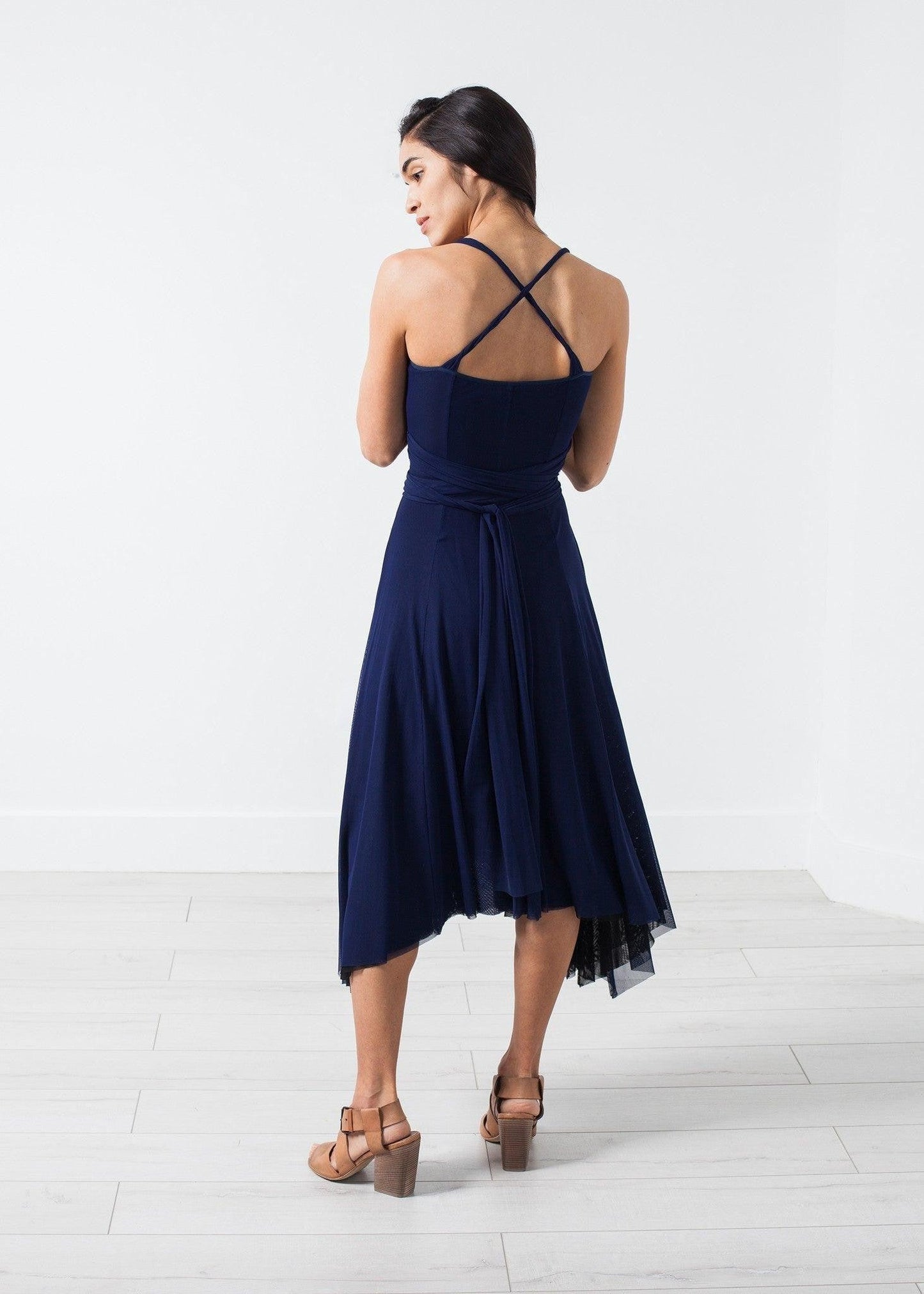 Ruched Party Dress in Navy.