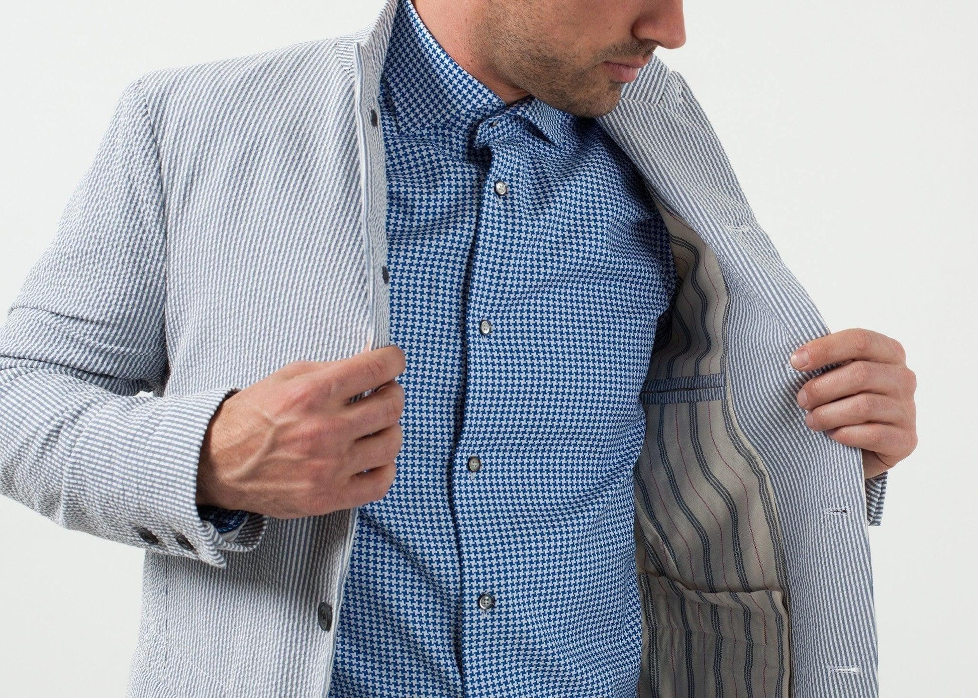 Seersucker Five Button Blazer.