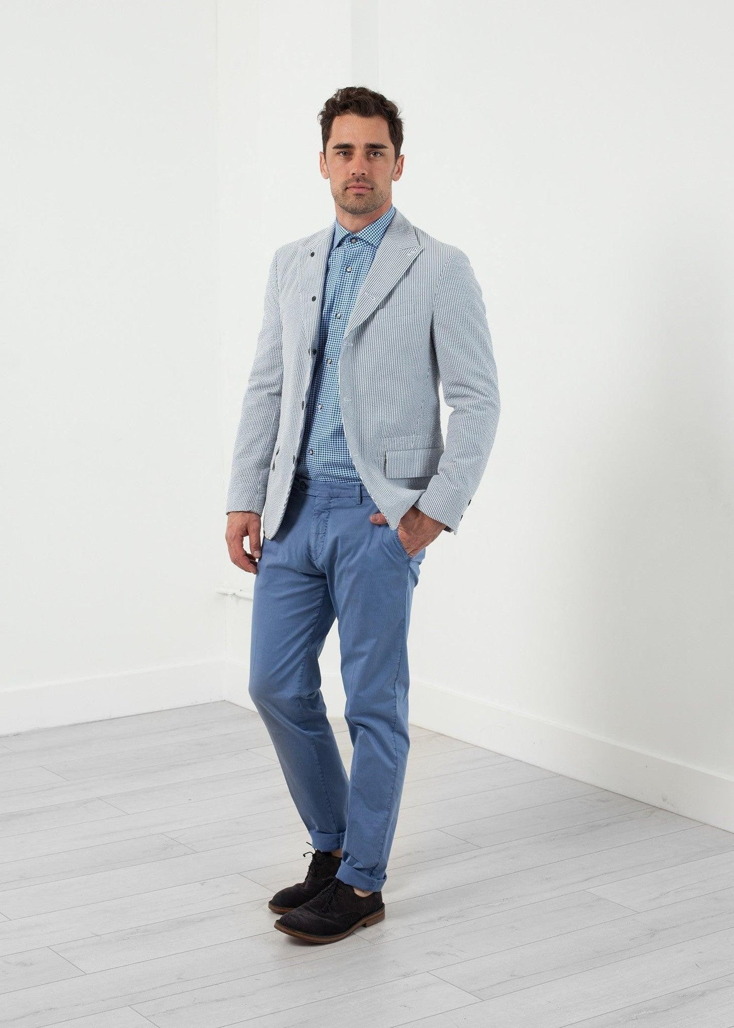 Seersucker Five Button Blazer.