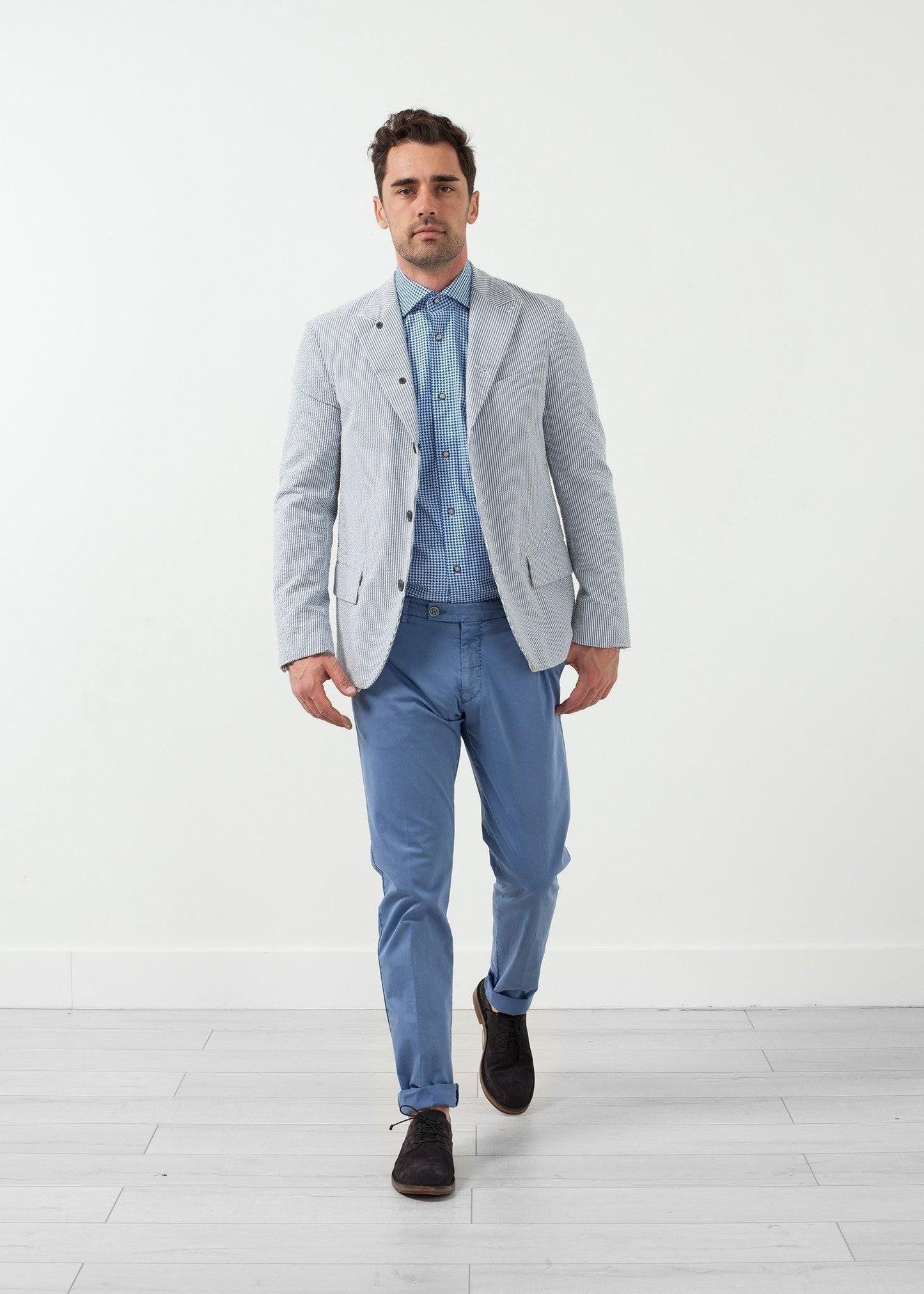 Seersucker Five Button Blazer.