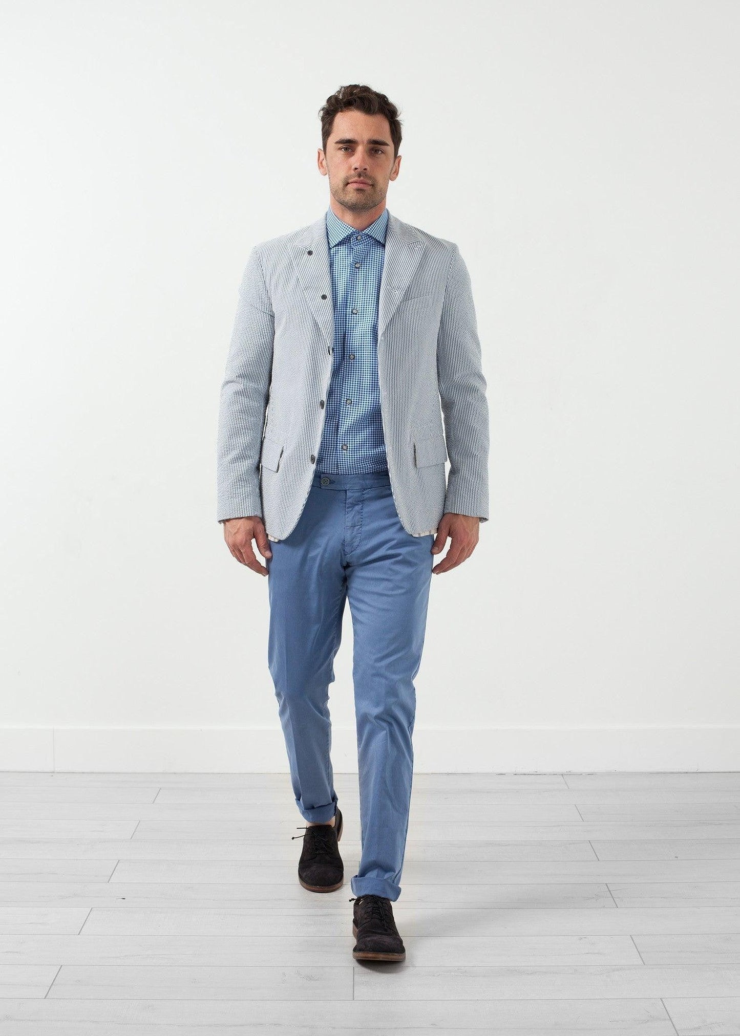 Seersucker Five Button Blazer.