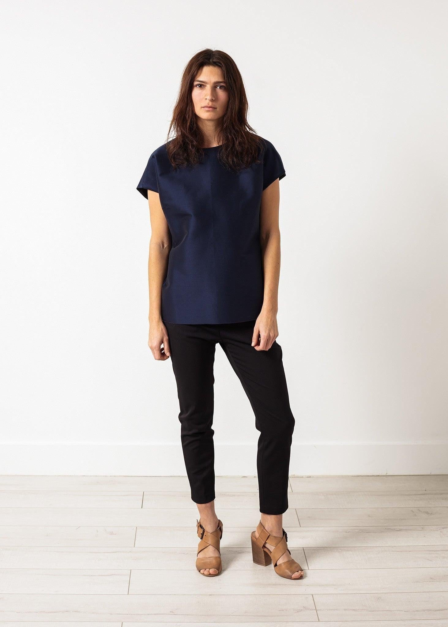 Tucked Sleeve Blouse in Navy.