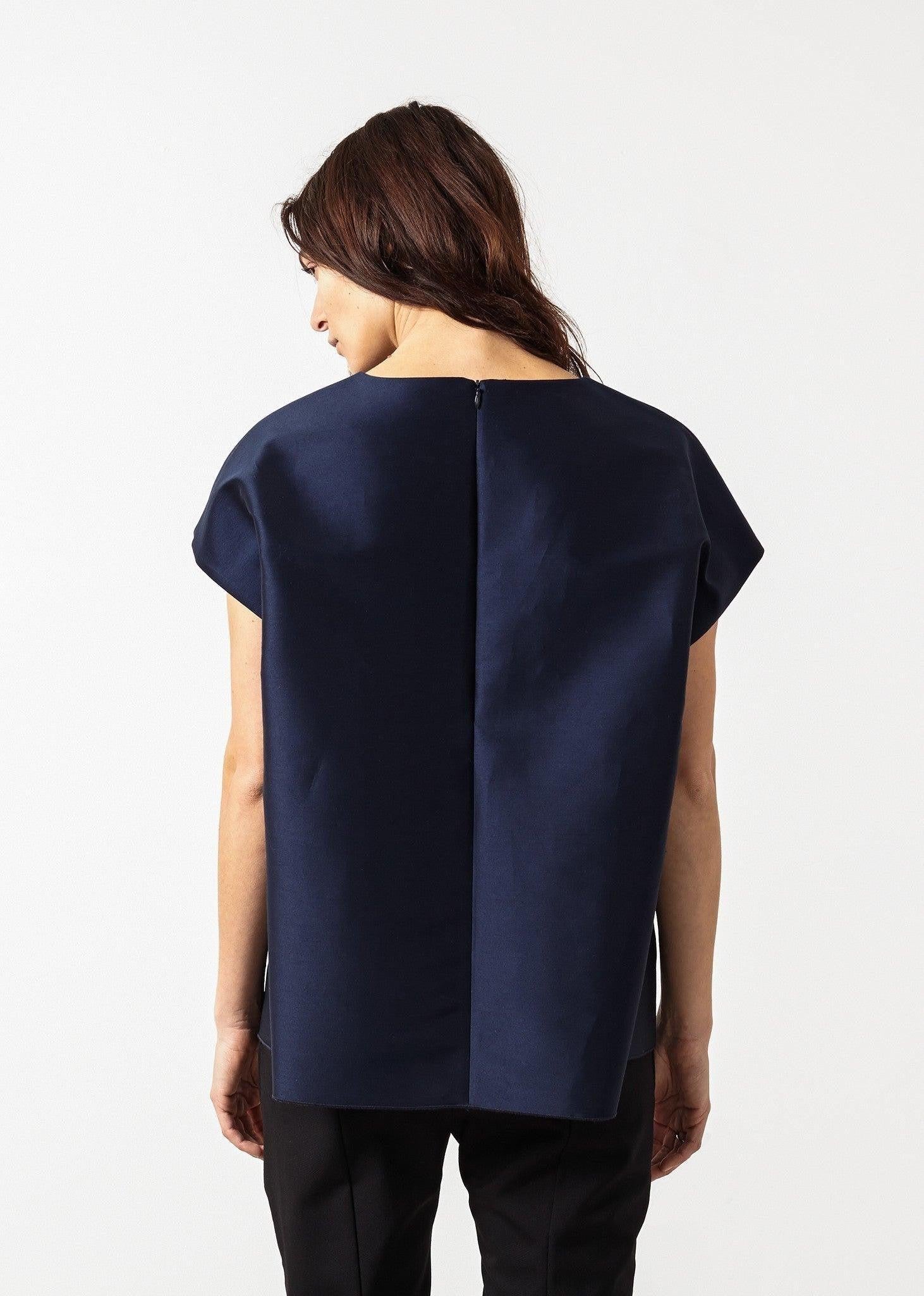 Tucked Sleeve Blouse in Navy.