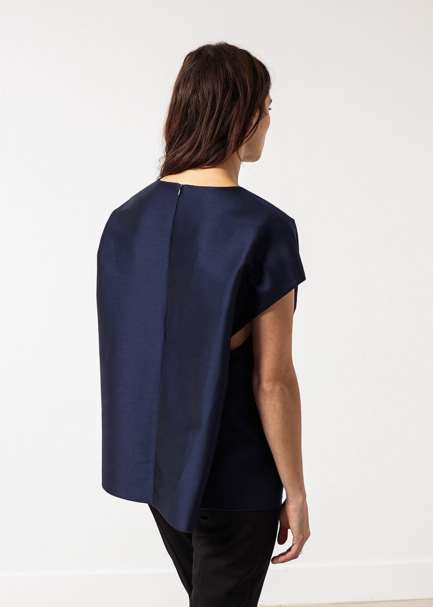 Tucked Sleeve Blouse in Navy.