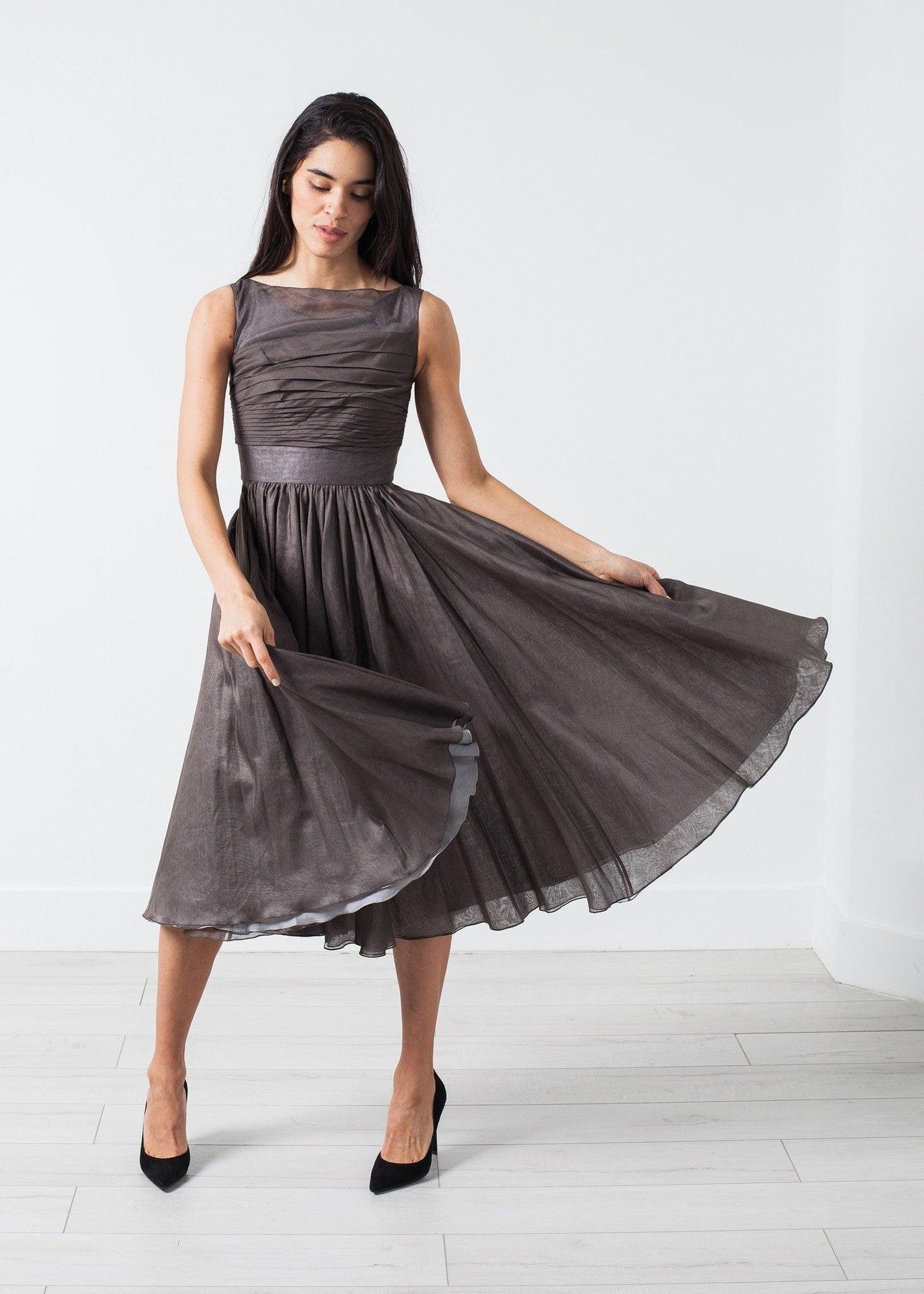 Voile Dress in Grey Pearl.