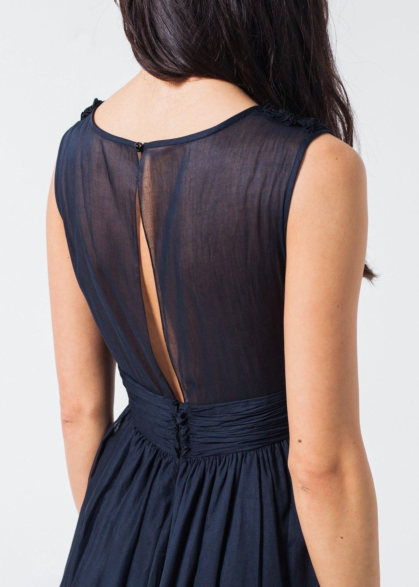 Voile V-Neck Dress in Navy.