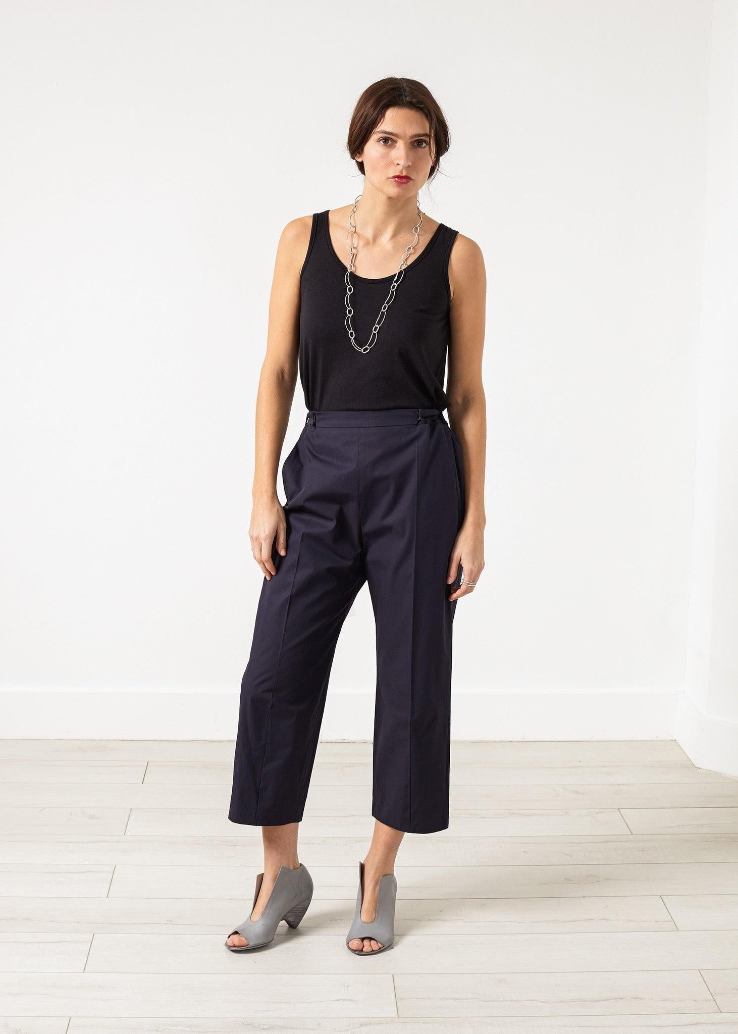 Wide Cropped Trouser in Navy.