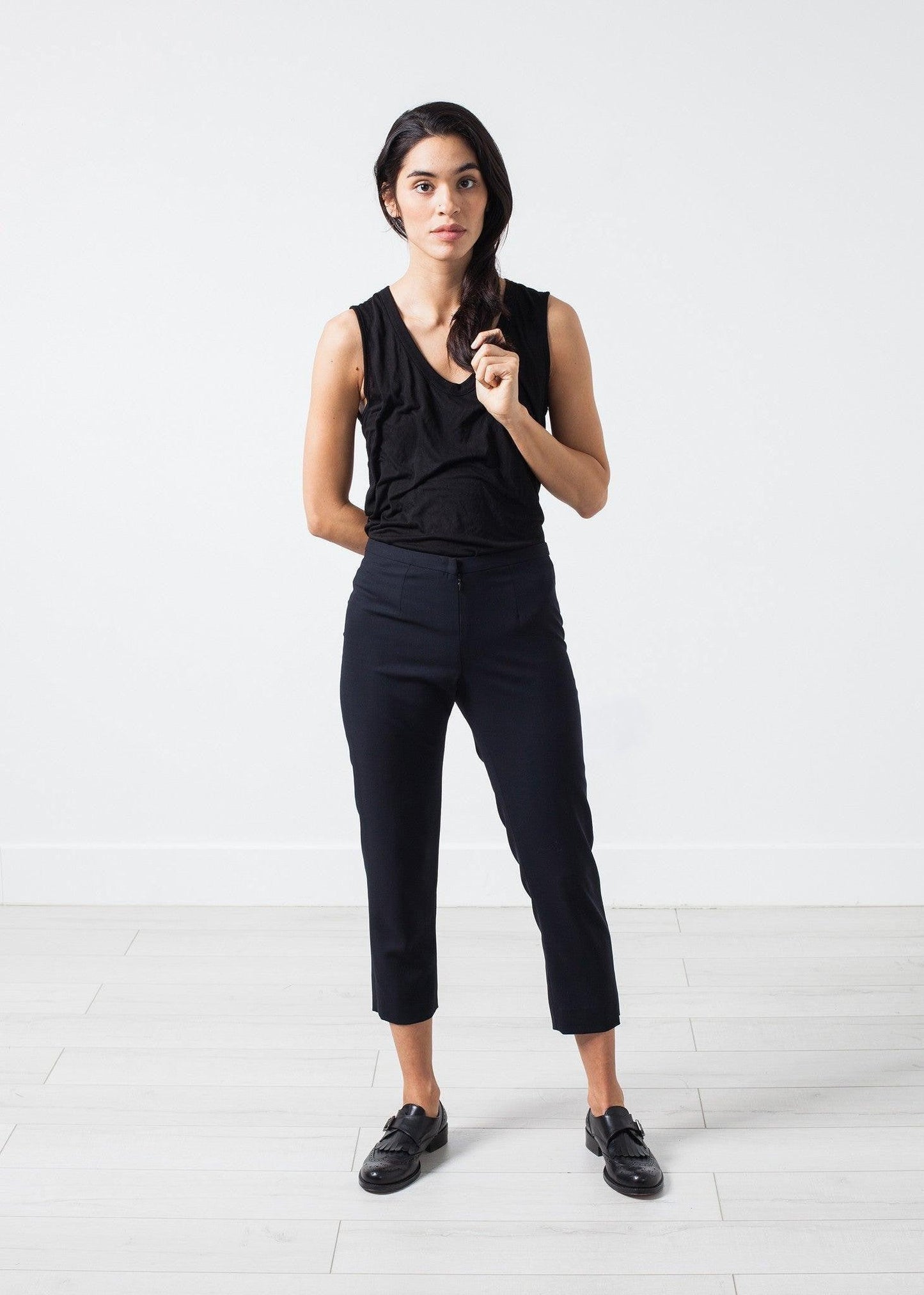 Wool Cropped Pant in Navy.