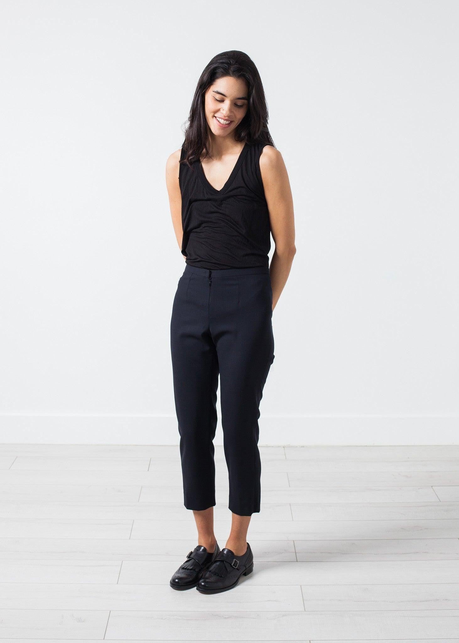 Wool Cropped Pant in Navy.