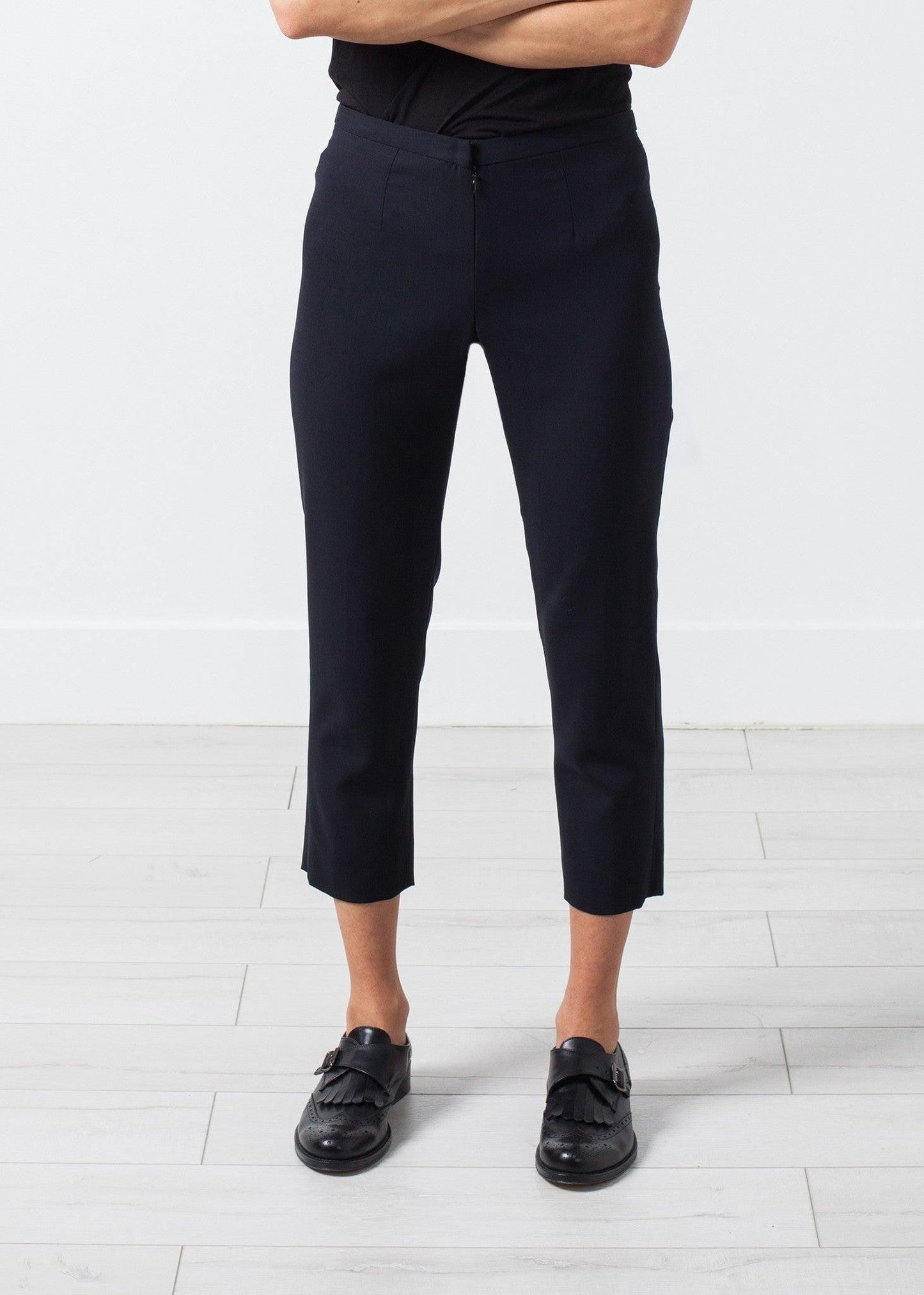 Wool Cropped Pant in Navy.