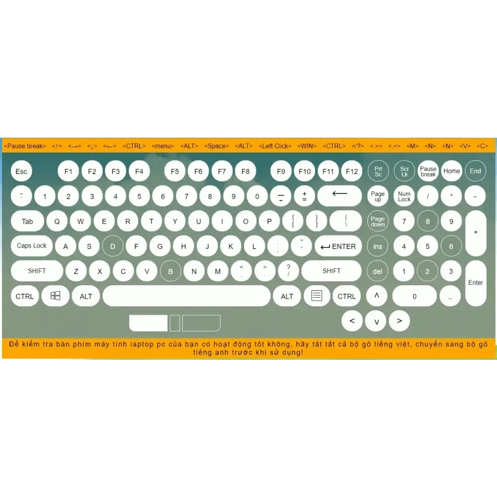 Virtual round key keyboard layout with white circular keys and Vietnamese instructions